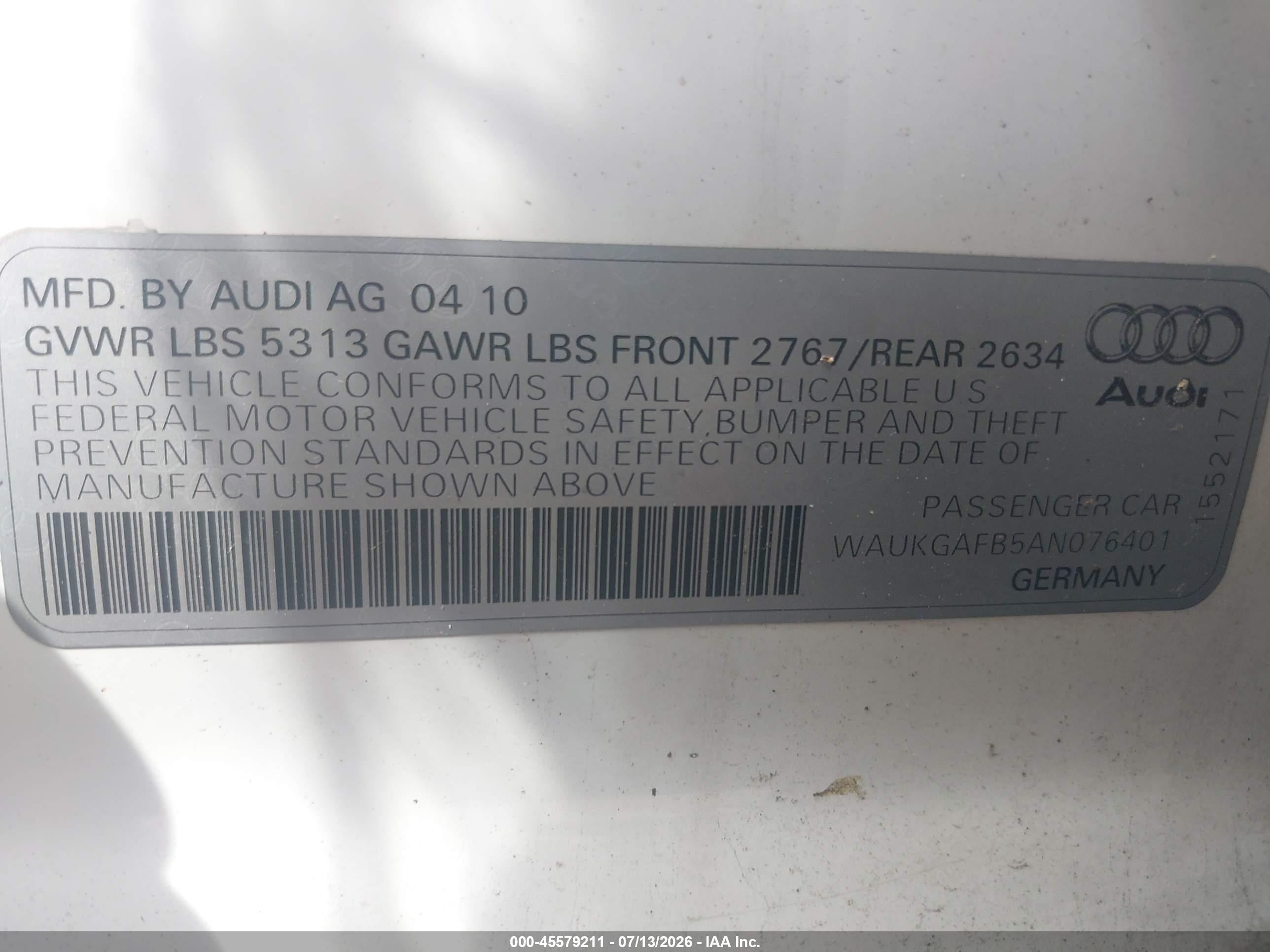 2010 Audi A6 3.0 Premium White vin: WAUKGAFB5AN076401