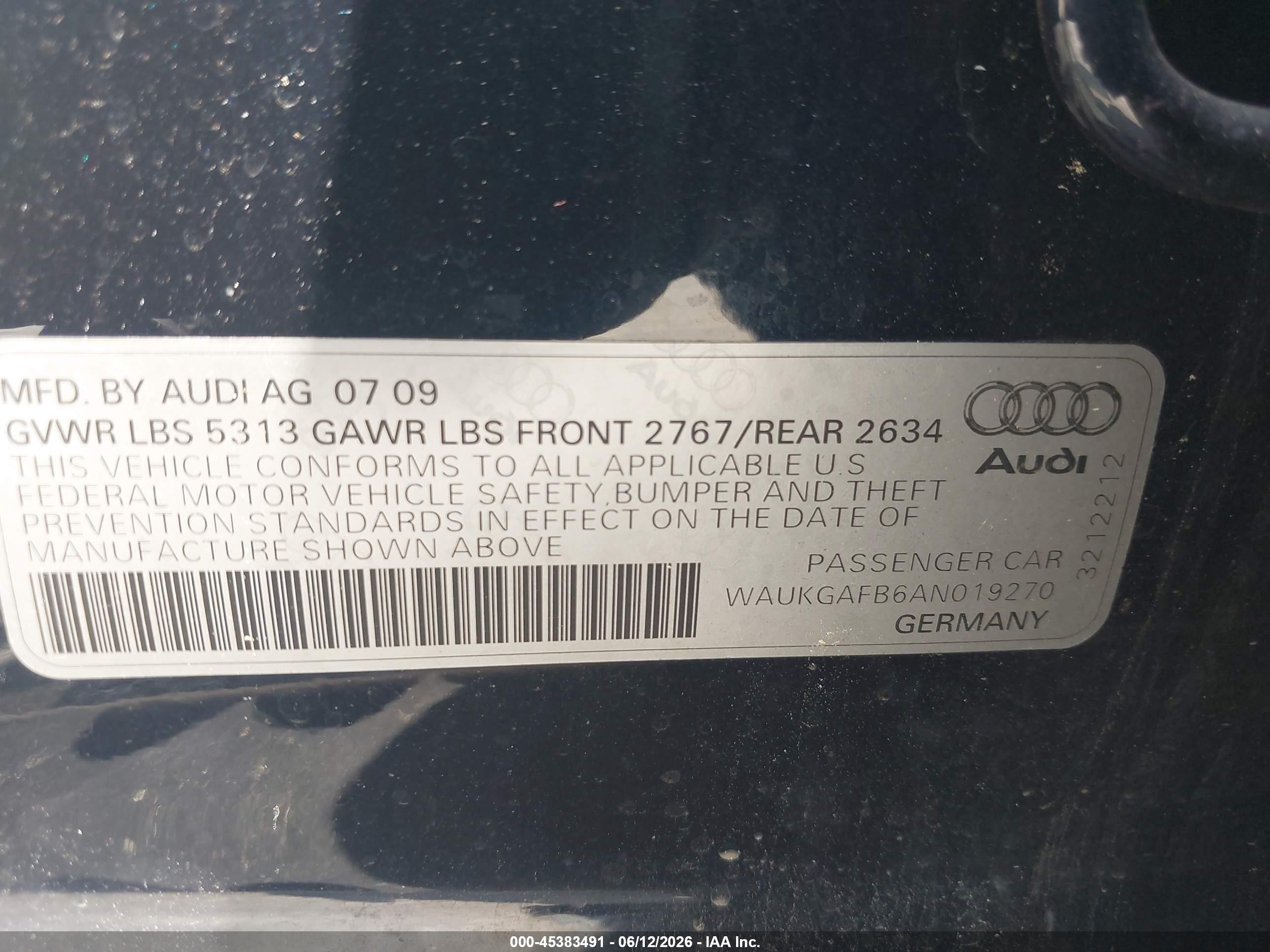 2010 Audi A6 3.0 Premium Blue vin: WAUKGAFB6AN019270