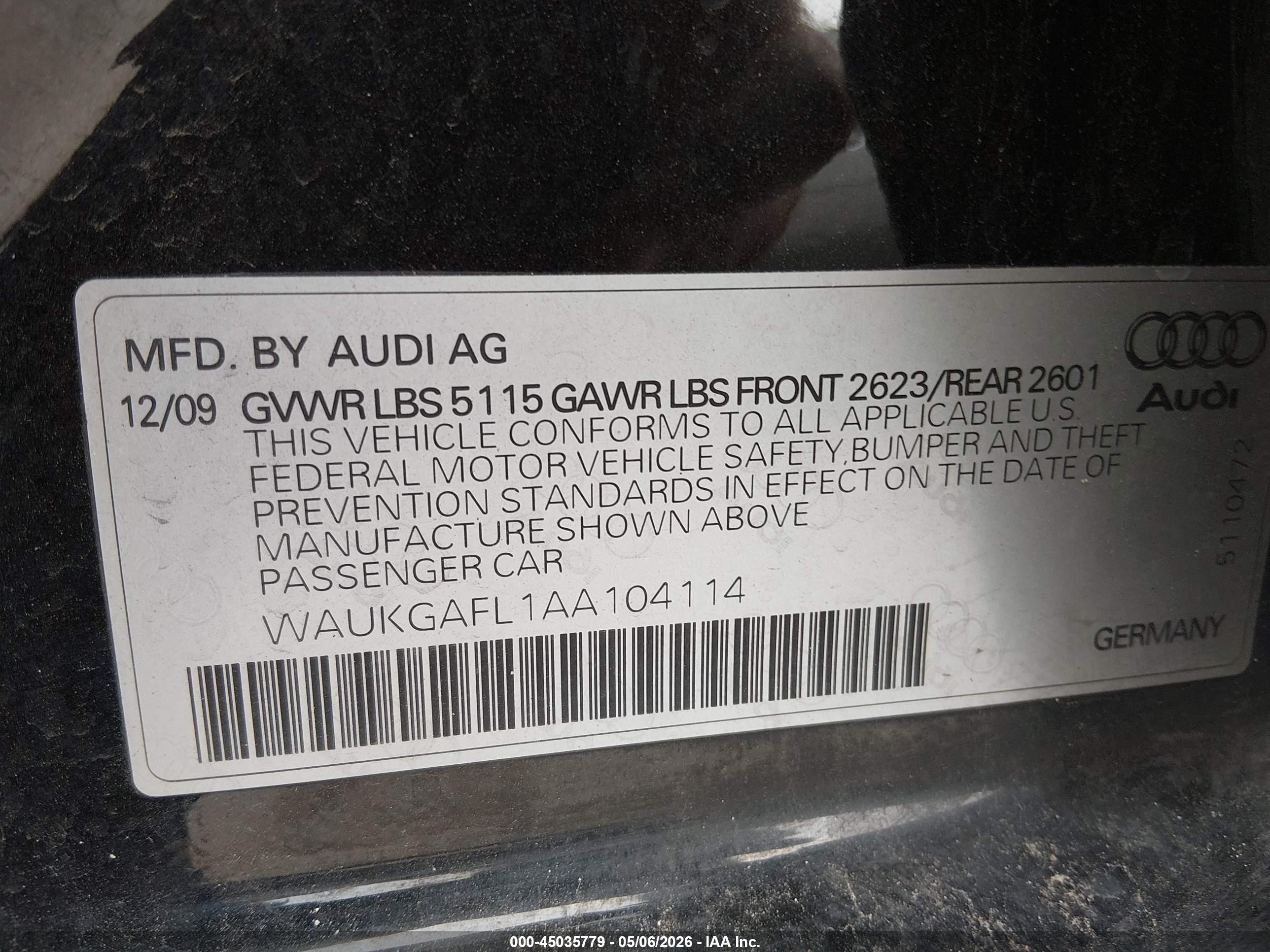 2010 Audi S4 3.0 Premium Plus Black vin: WAUKGAFL1AA104114