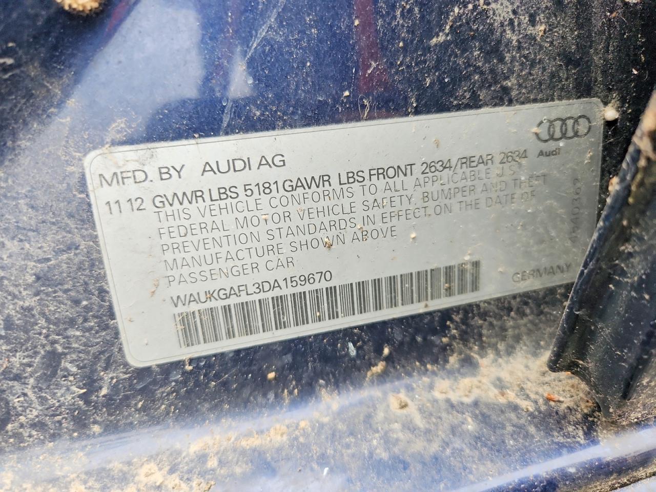 2013 Audi S4 Prestige Blue vin: WAUKGAFL3DA159670