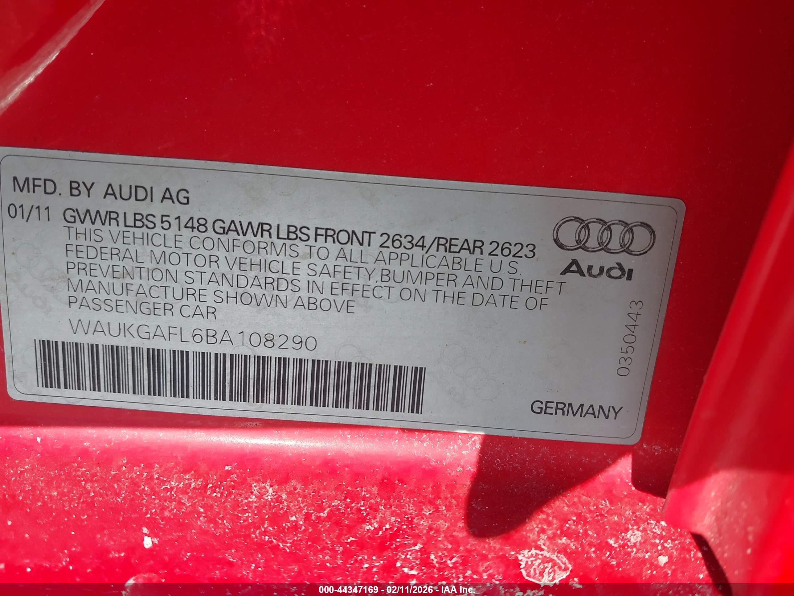 2011 Audi S4 3.0 Premium Plus Red vin: WAUKGAFL6BA108290