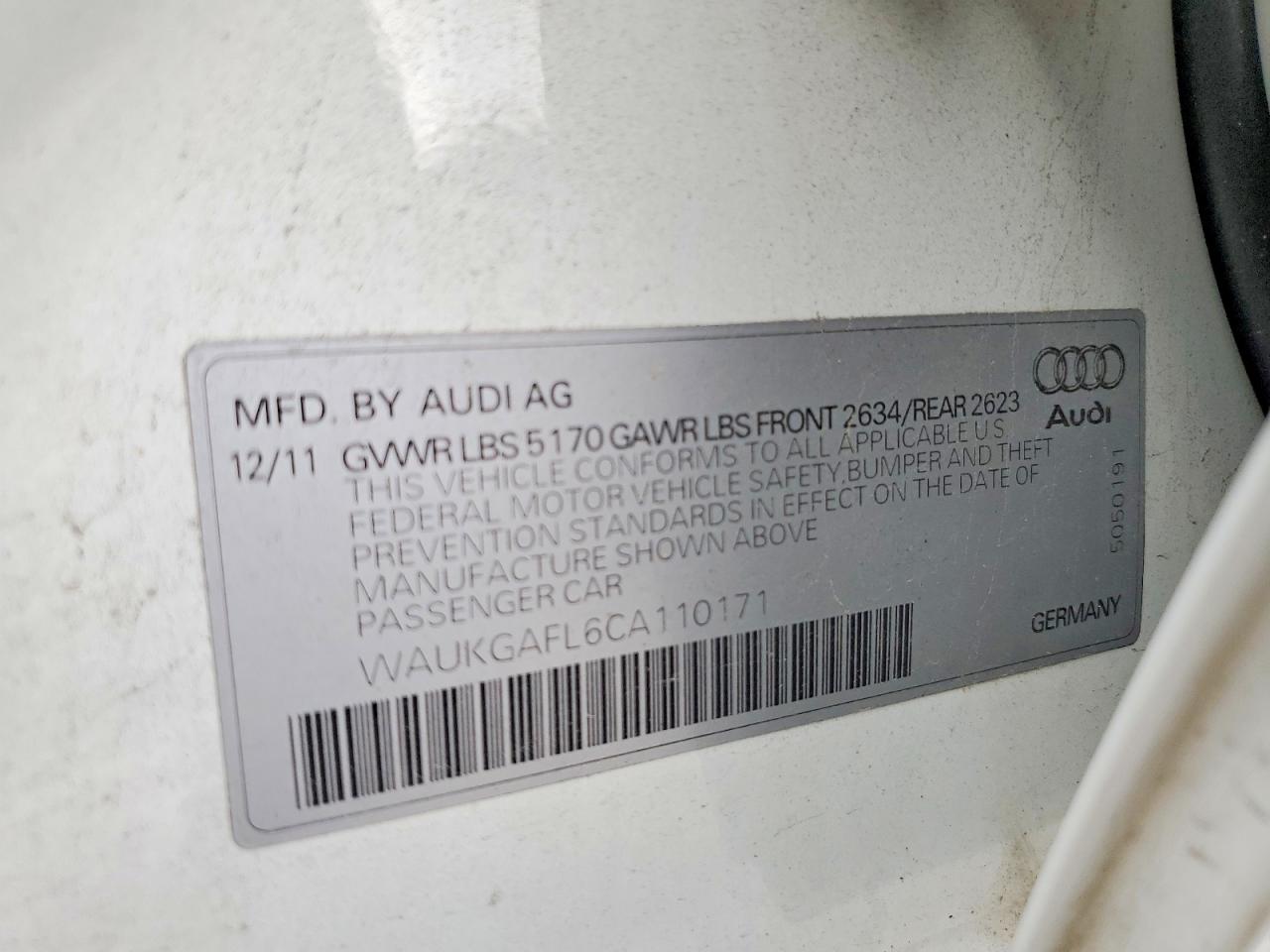 2012 Audi S4 Prestige White vin: WAUKGAFL6CA110171