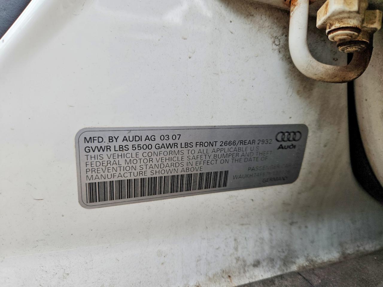 2007 Audi A6 Avant Quattro White vin: WAUKH74F57N137728