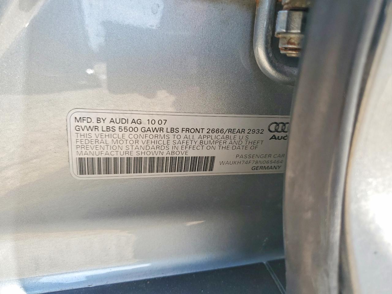 2008 Audi A6 Avant Quattro Silver vin: WAUKH74F78N065464