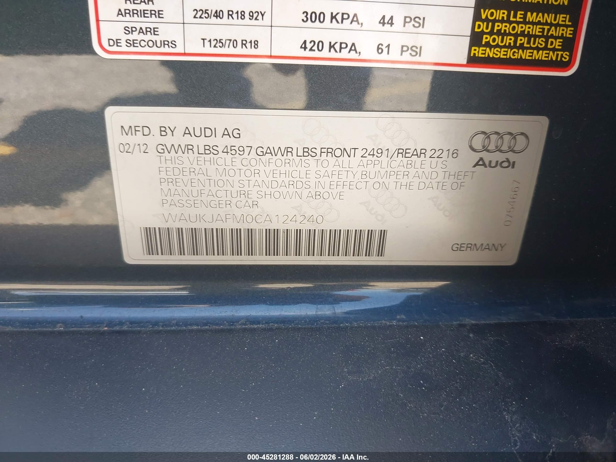 2012 Audi A3 2.0 Tdi Premium Gray vin: WAUKJAFM0CA124240