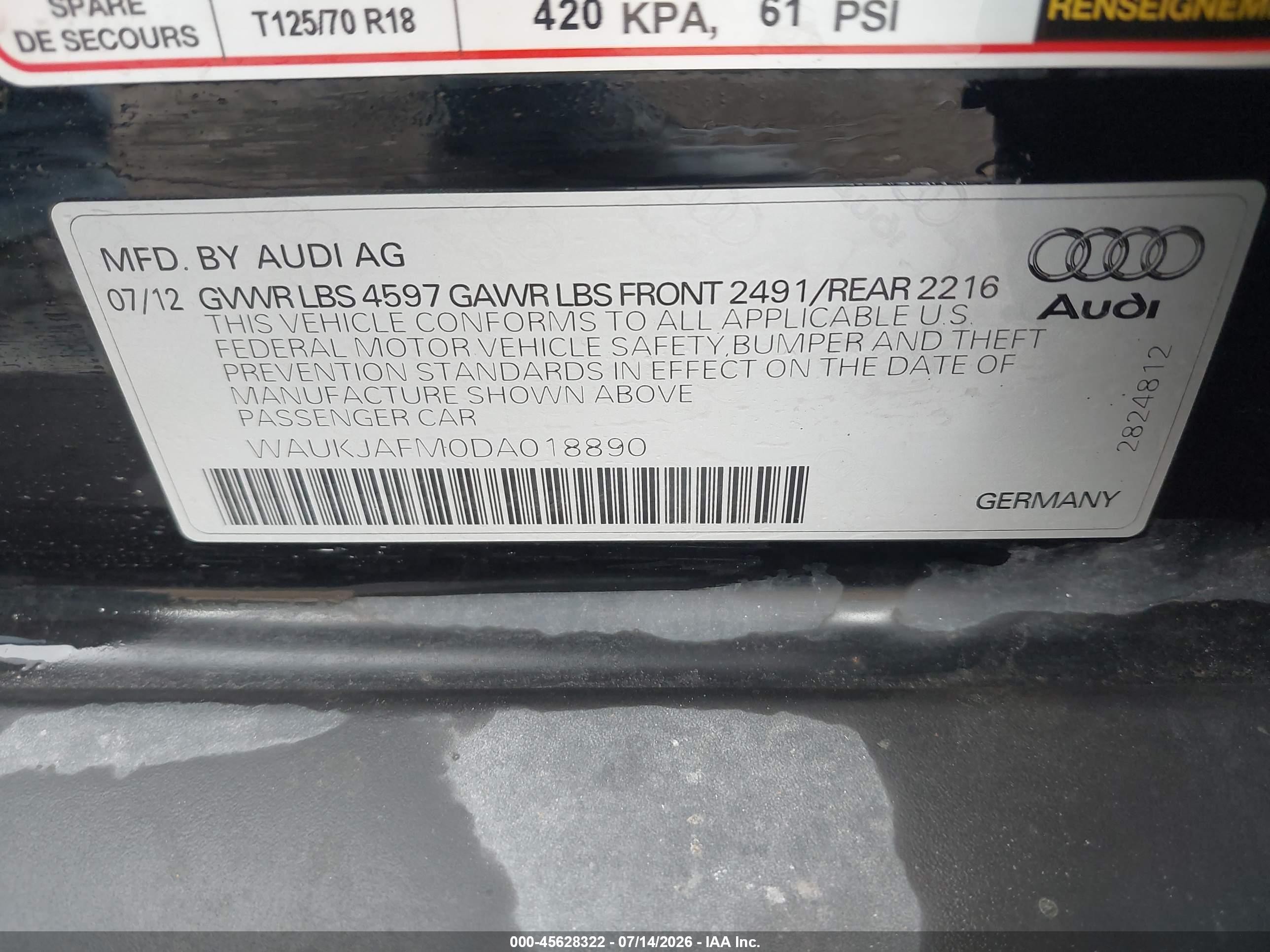 2013 Audi A3 2.0 Tdi Premium Black vin: WAUKJAFM0DA018890