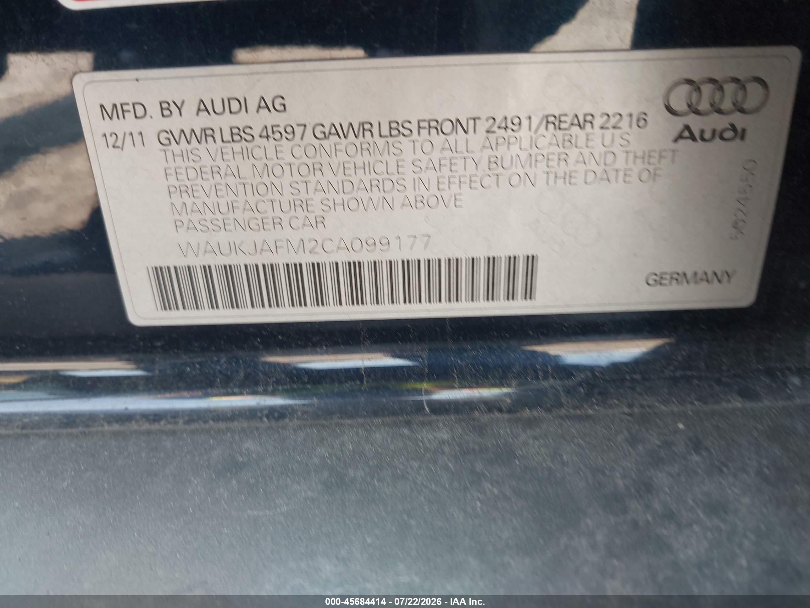 2012 Audi A3 2.0 Tdi Premium Plus Blue vin: WAUKJAFM2CA099177