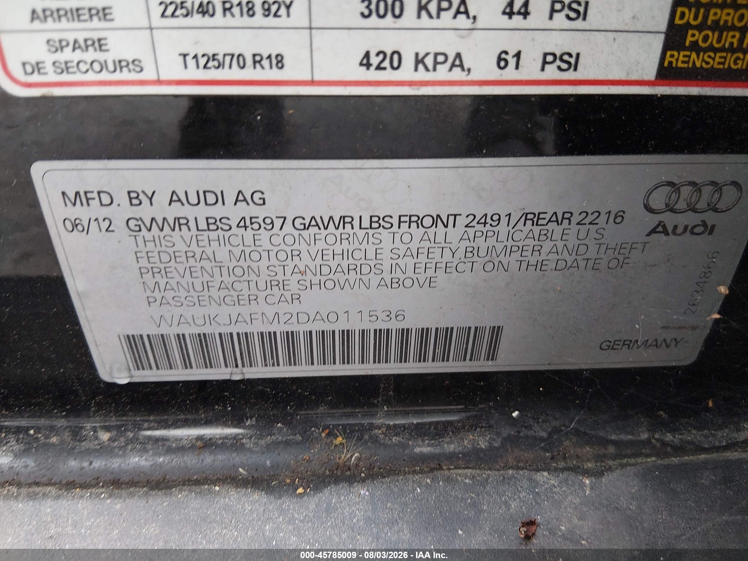 2013 Audi A3 2.0 Tdi Premium Black vin: WAUKJAFM2DA011536