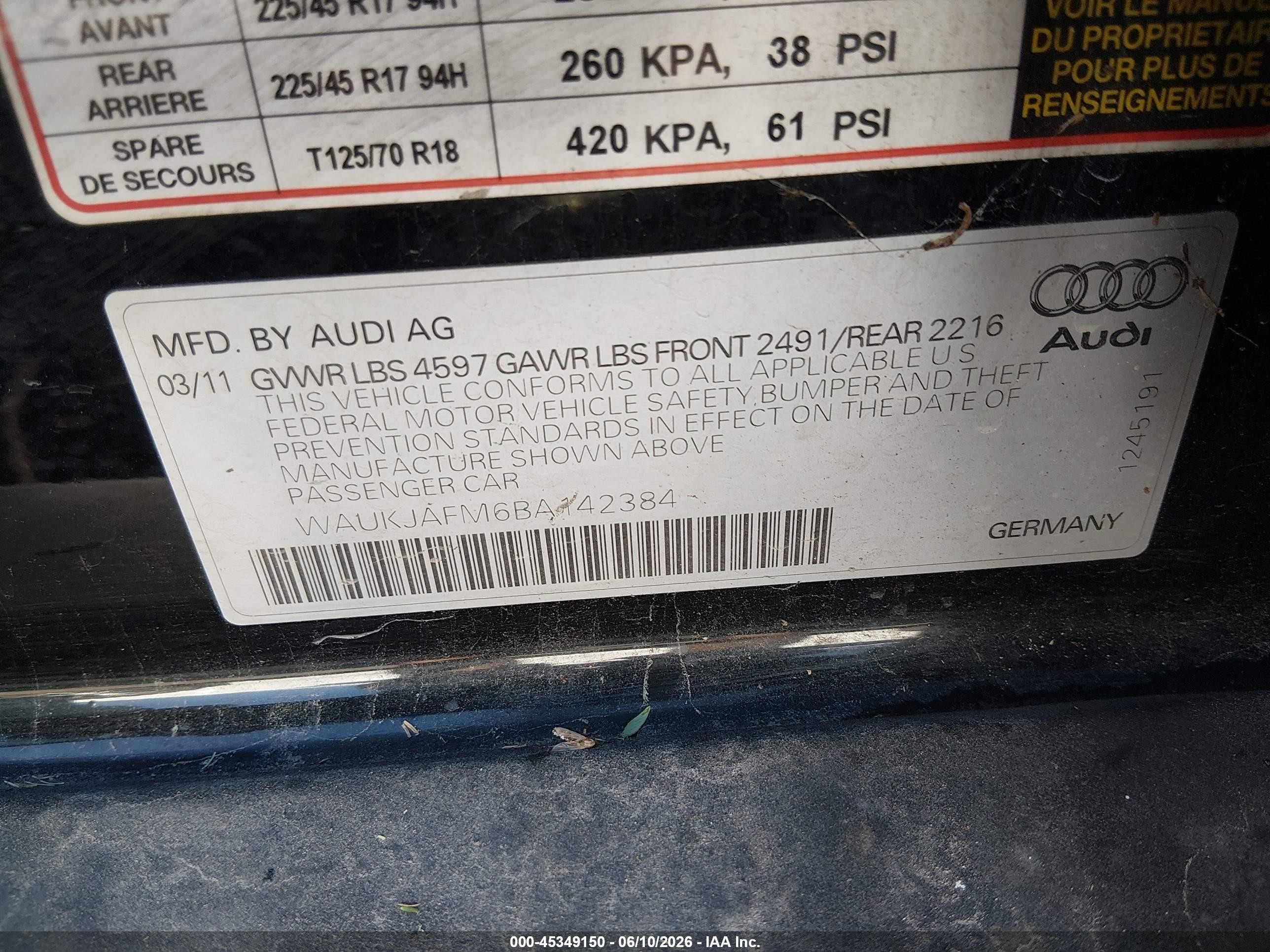 2011 Audi A3 2.0 Tdi Premium Black vin: WAUKJAFM6BA142384