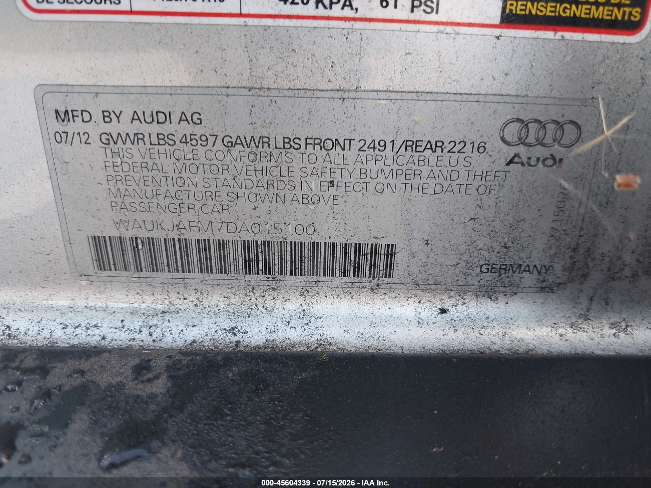 2013 Audi A3 2.0 Tdi Premium Silver vin: WAUKJAFM7DA015100