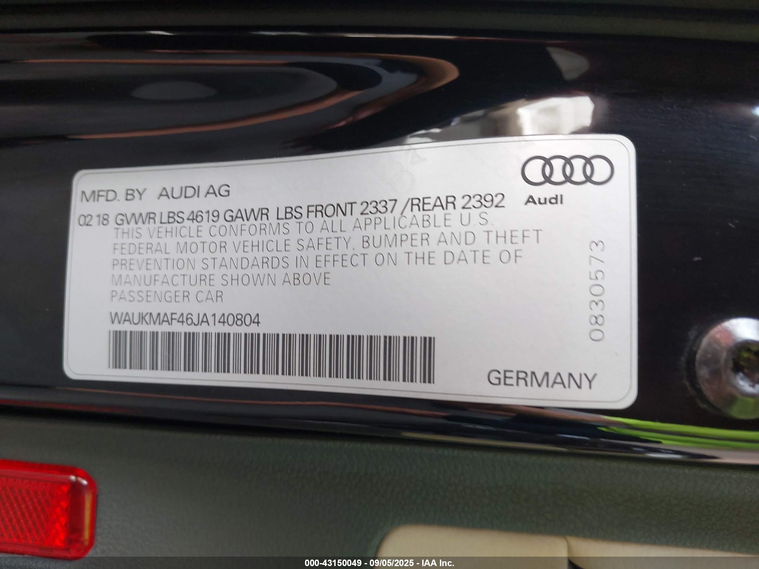 2018 Audi A4 2.0t Tech Ultra Premium/2.0t Ultra Premium Black vin: WAUKMAF46JA140804