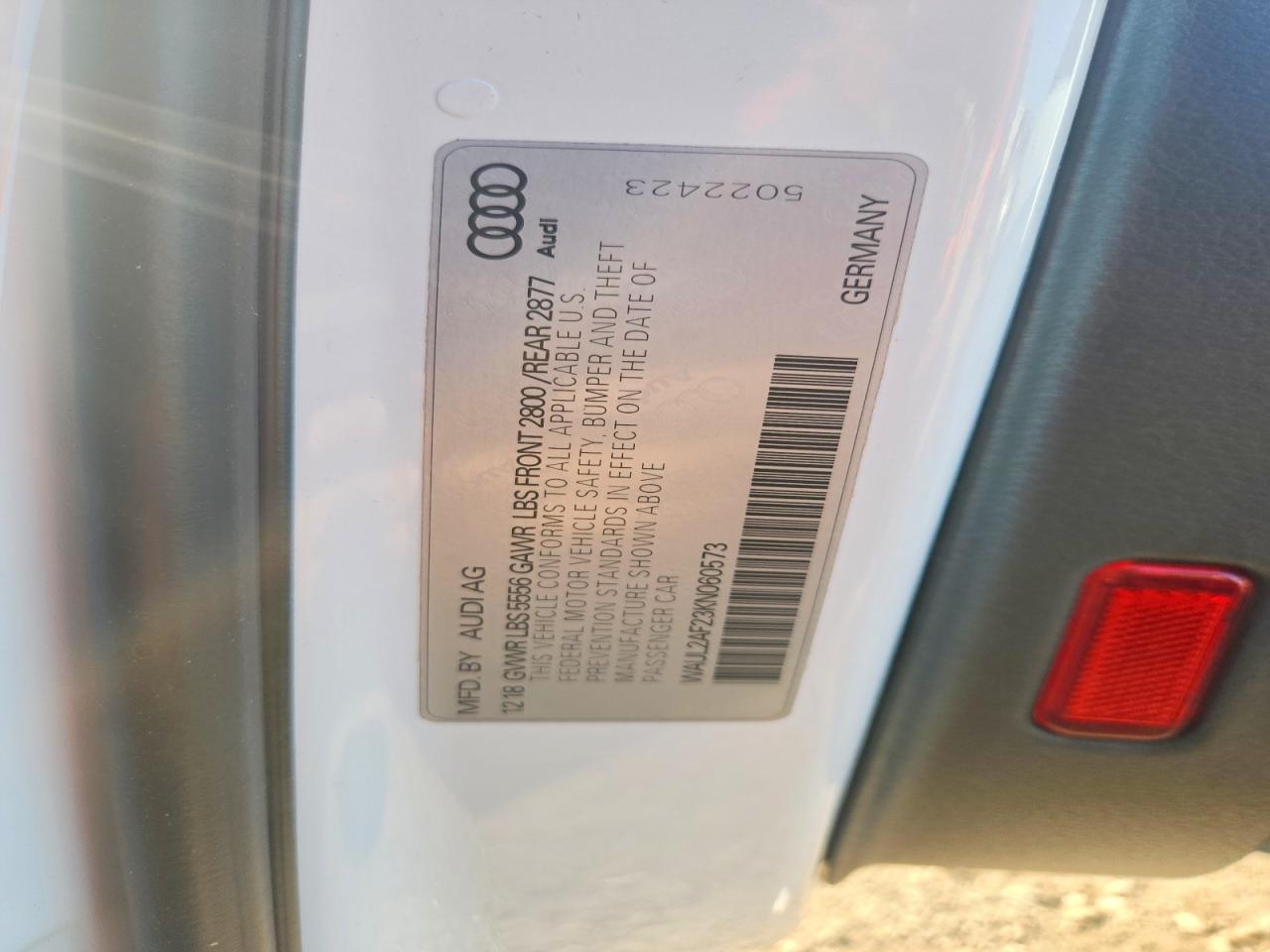 2019 Audi A6 Premium Plus White vin: WAUL2AF23KN060573