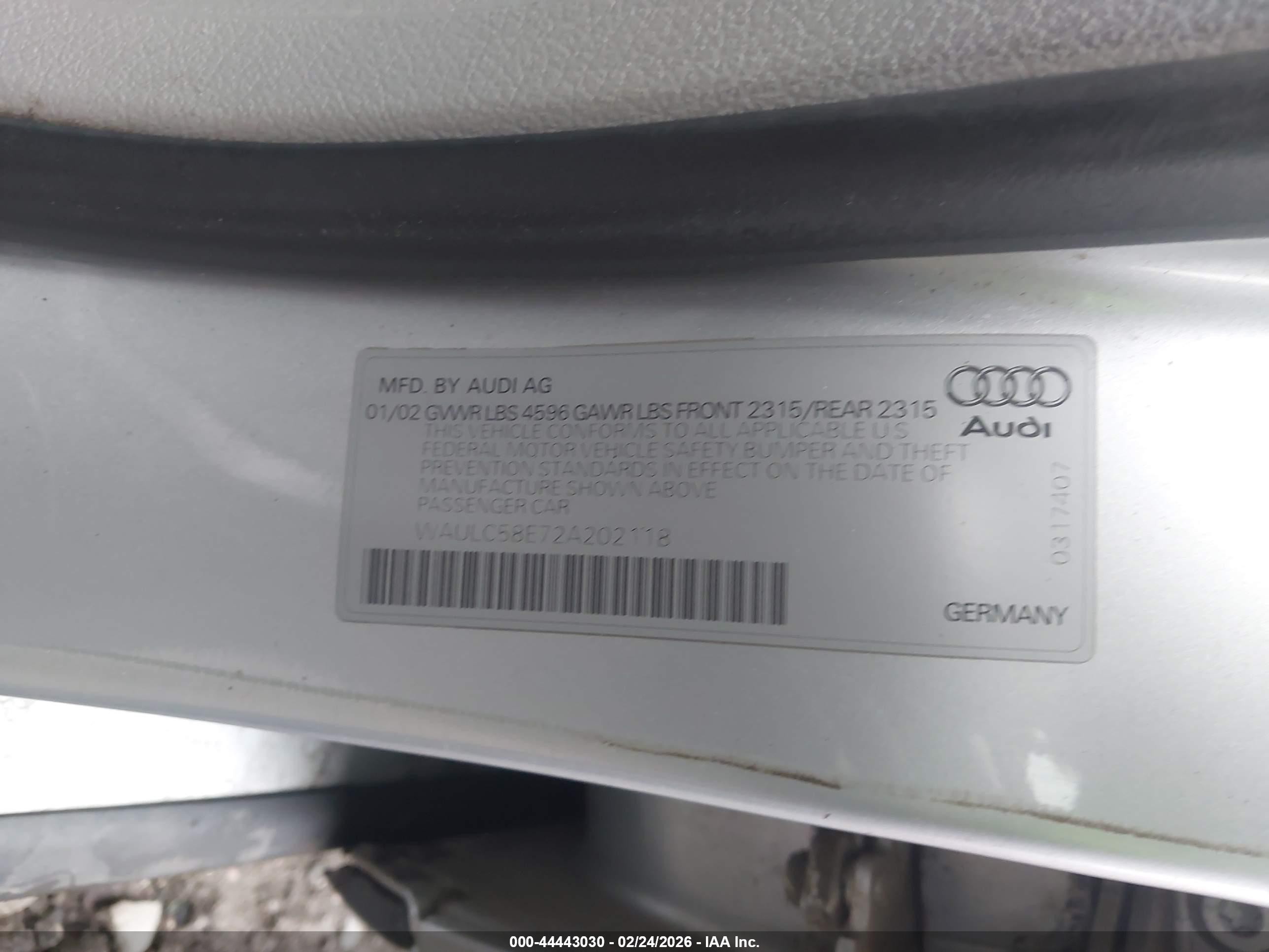 2002 Audi A4 1.8t Silver vin: WAULC58E72A202118