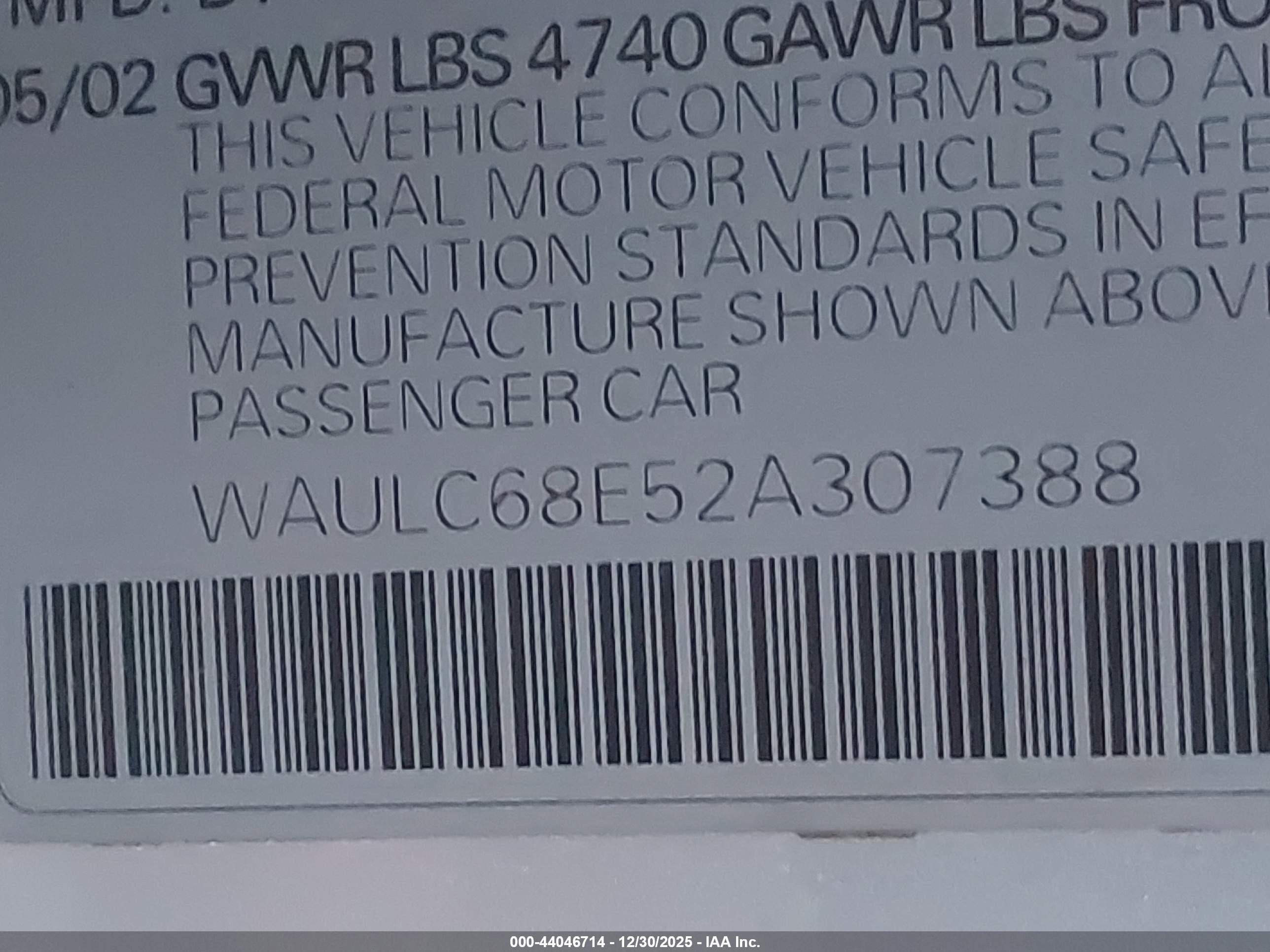 2002 Audi A4 1.8t Silver vin: WAULC68E52A307388