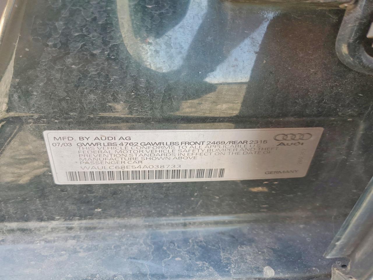2004 Audi A4 1.8t Quattro Green vin: WAULC68E54A038733