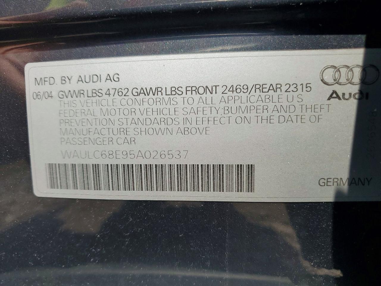 2005 Audi A4 1.8t Quattro Gray vin: WAULC68E95A026537
