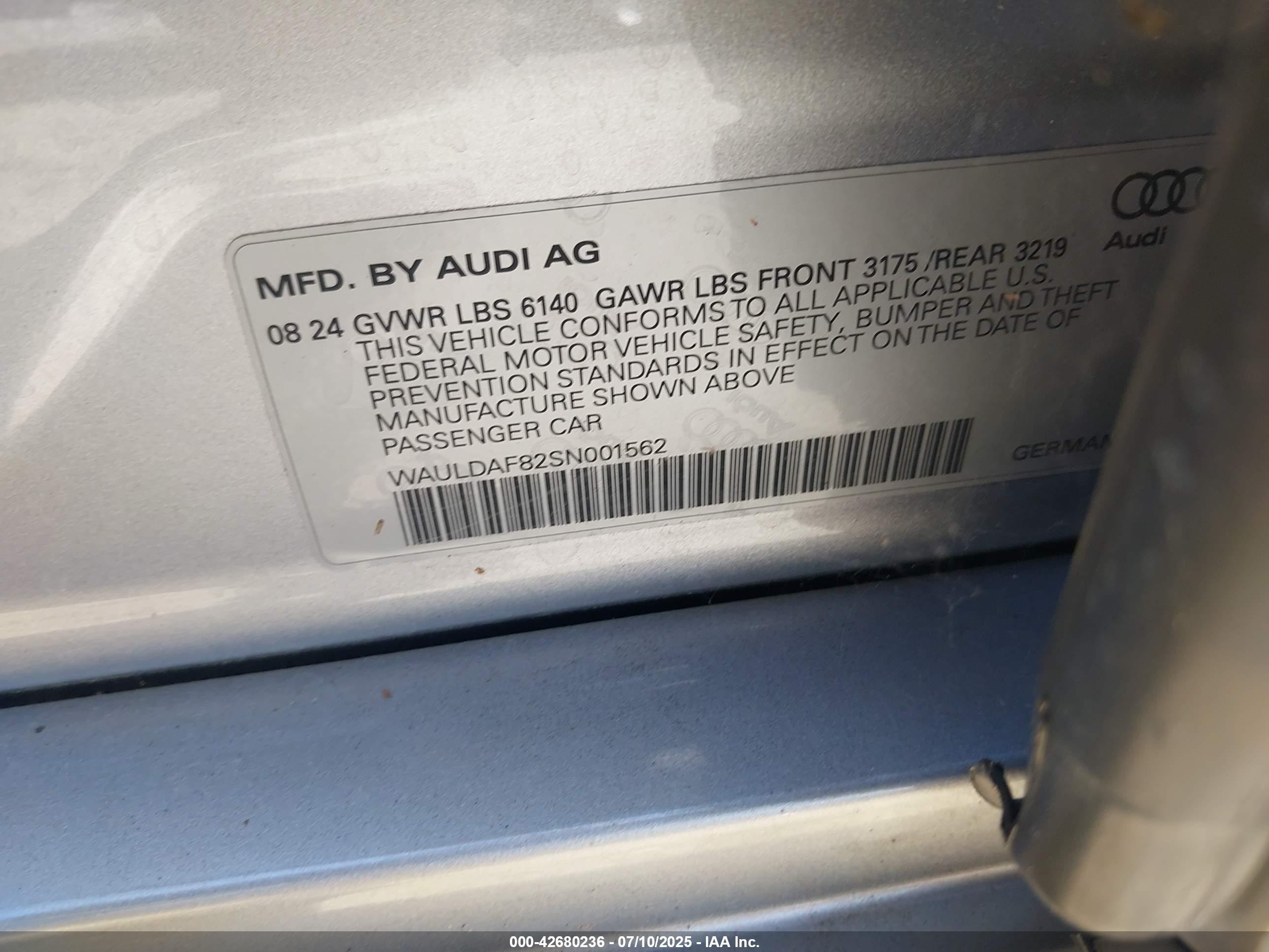 2025 Audi A8 L 55 Tfsi Quattro Tiptronic Серебряный vin: WAULDAF82SN001562