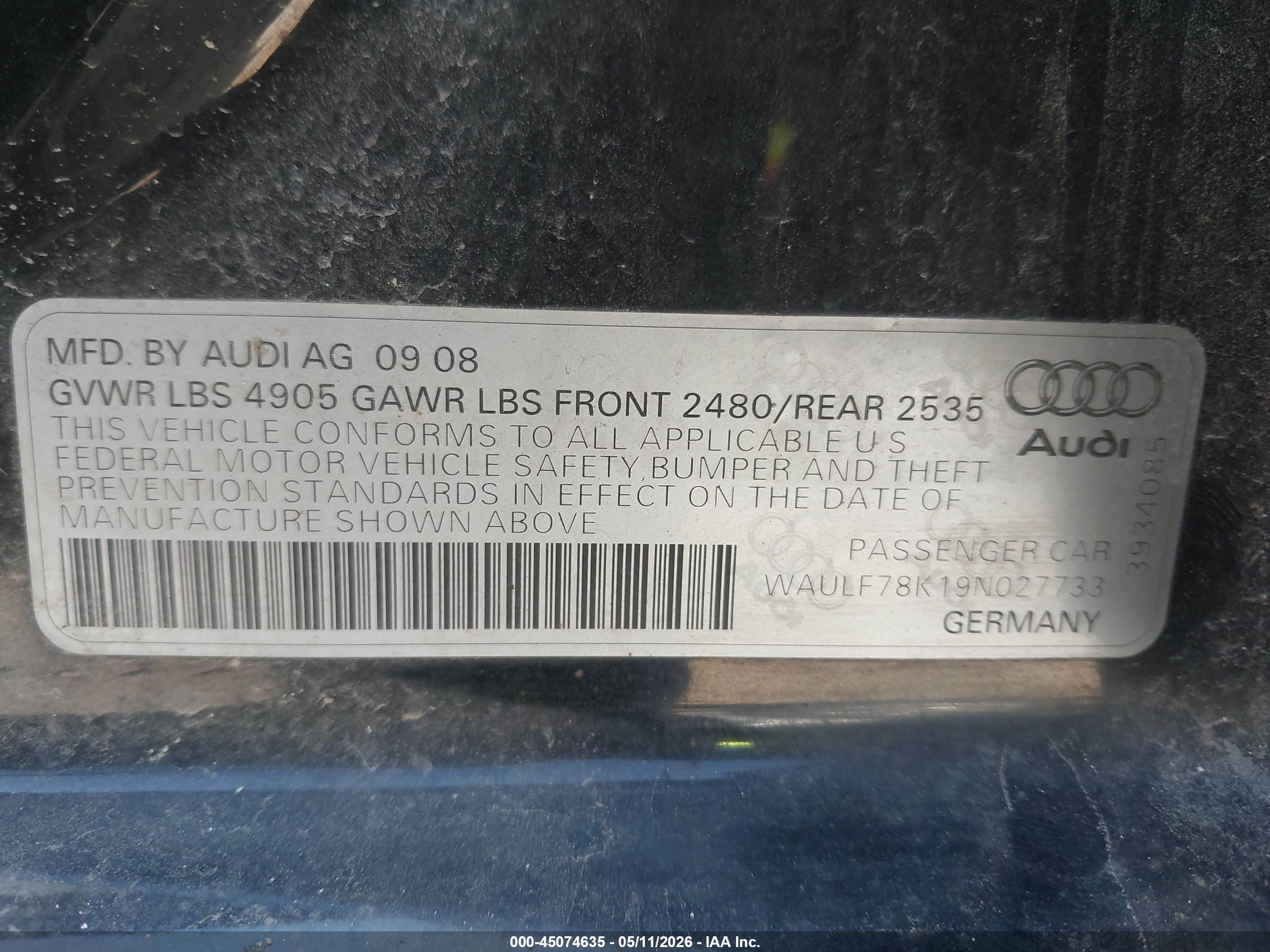 2009 Audi A4 2.0t Premium Черный vin: WAULF78K19N027733