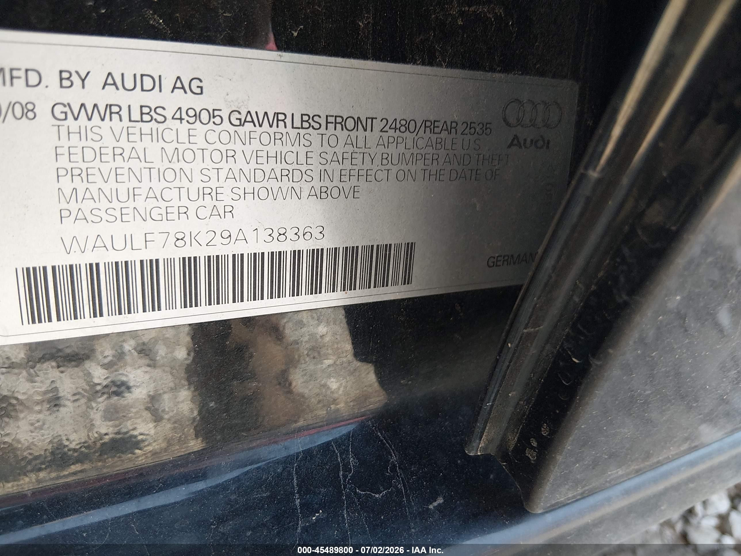 2009 Audi A4 2.0t Premium Черный vin: WAULF78K29A138363