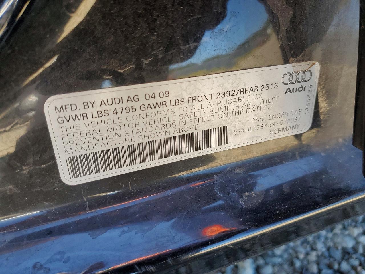 2009 Audi A4 2.0t Quattro Черный vin: WAULF78K39N072057
