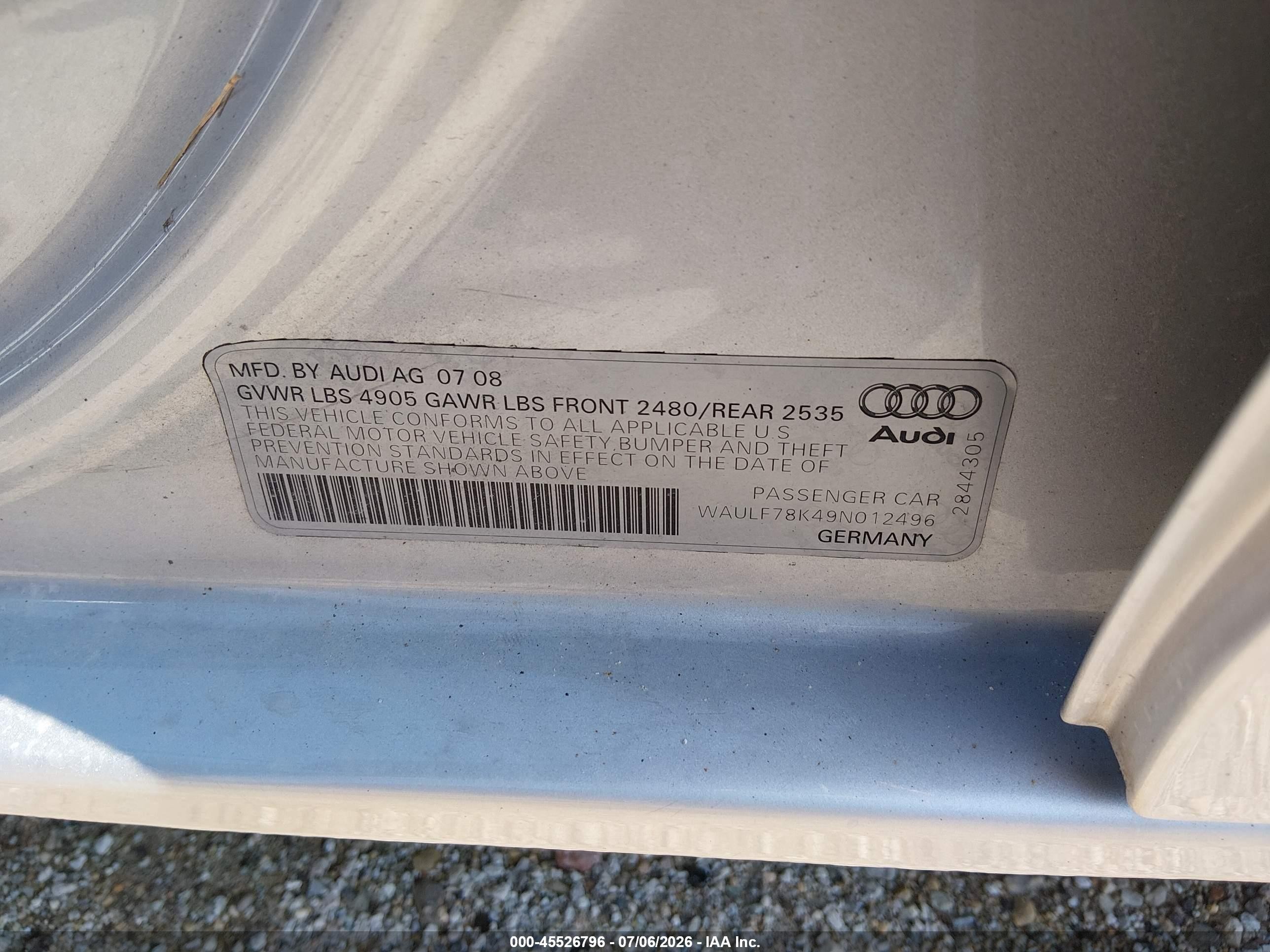 2009 Audi A4 2.0t Premium Серебряный vin: WAULF78K49N012496