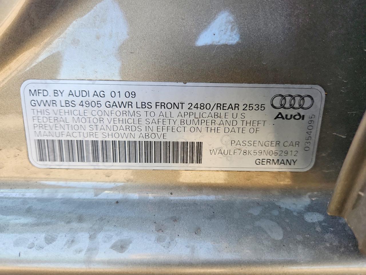 2009 Audi A4 2.0t Quattro Gold vin: WAULF78K59N052912