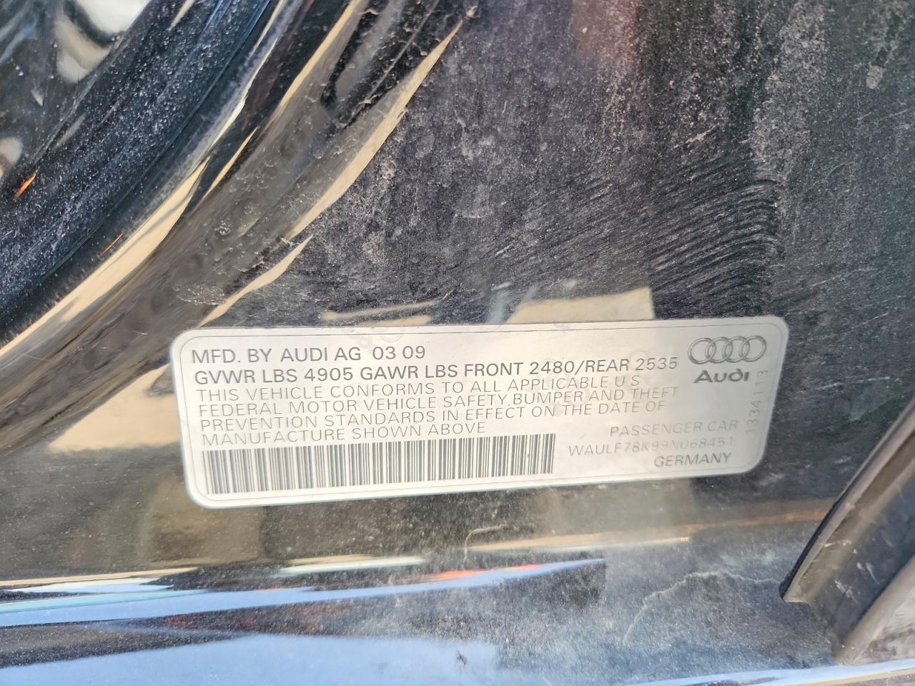 2009 Audi A4 2.0t Quattro Black vin: WAULF78K99N068451