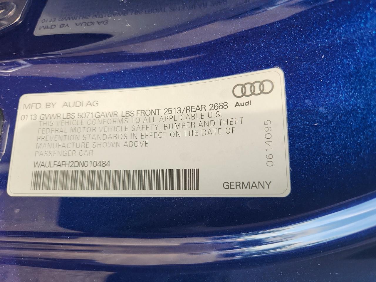 2013 Audi A5 Premium Plus Blue vin: WAULFAFH2DN010484