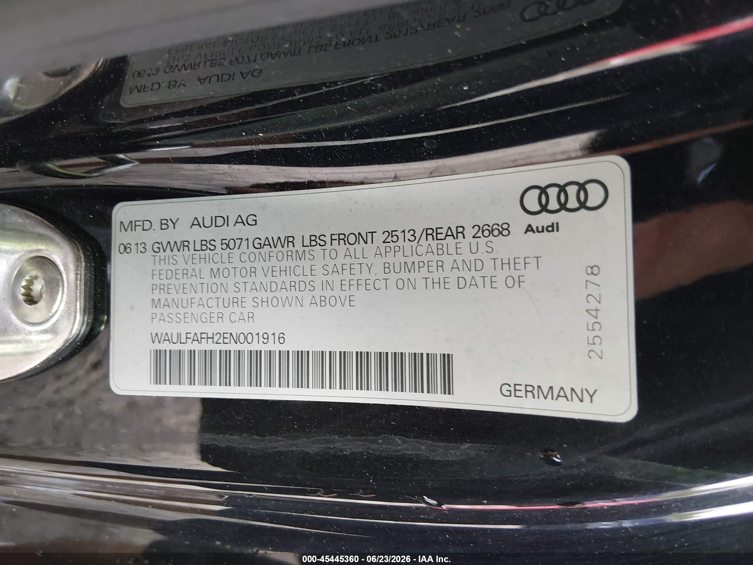 2014 Audi A5 2.0t Premium Black vin: WAULFAFH2EN001916