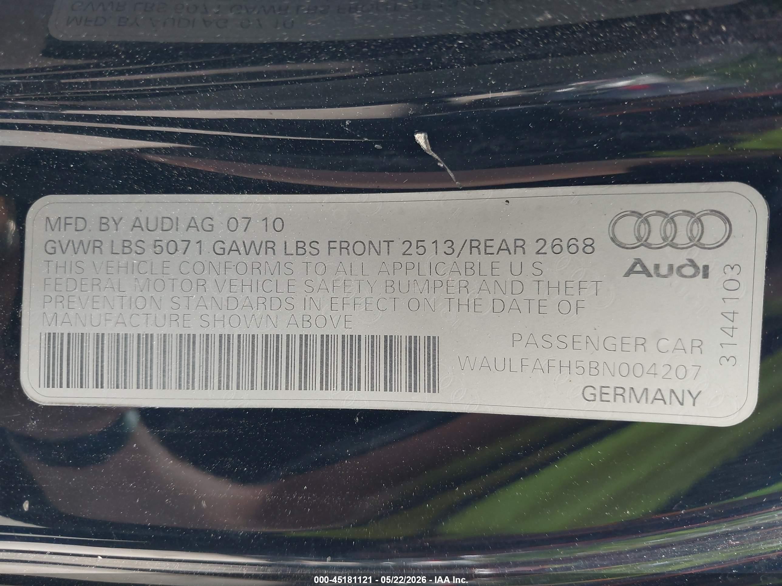 2011 Audi A5 2.0t Premium Black vin: WAULFAFH5BN004207
