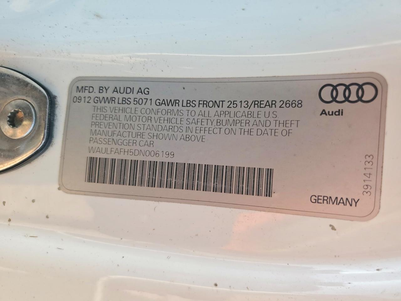 2013 Audi A5 Premium Plus White vin: WAULFAFH5DN006199