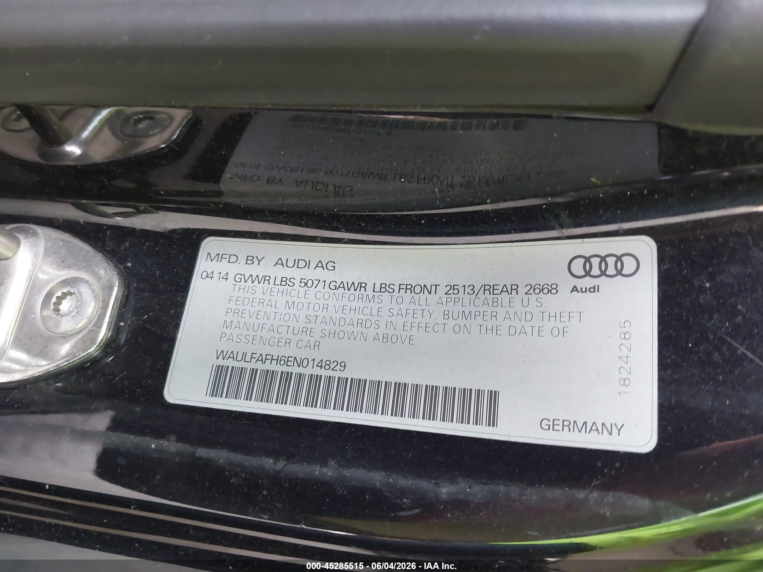 2014 Audi A5 2.0t Premium Black vin: WAULFAFH6EN014829
