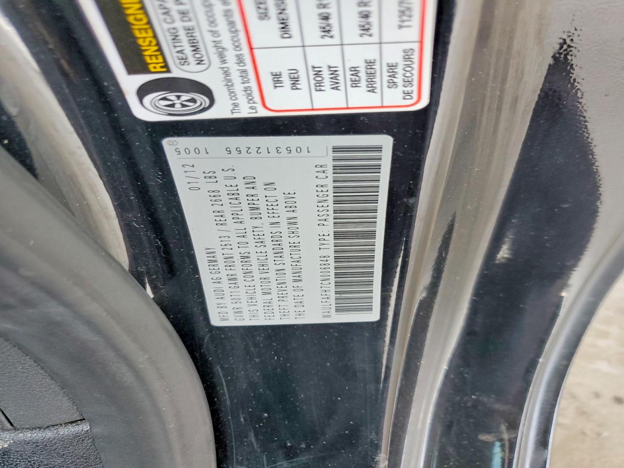 2012 Audi A5 Premium Plus Black vin: WAULFAFH7CN006848