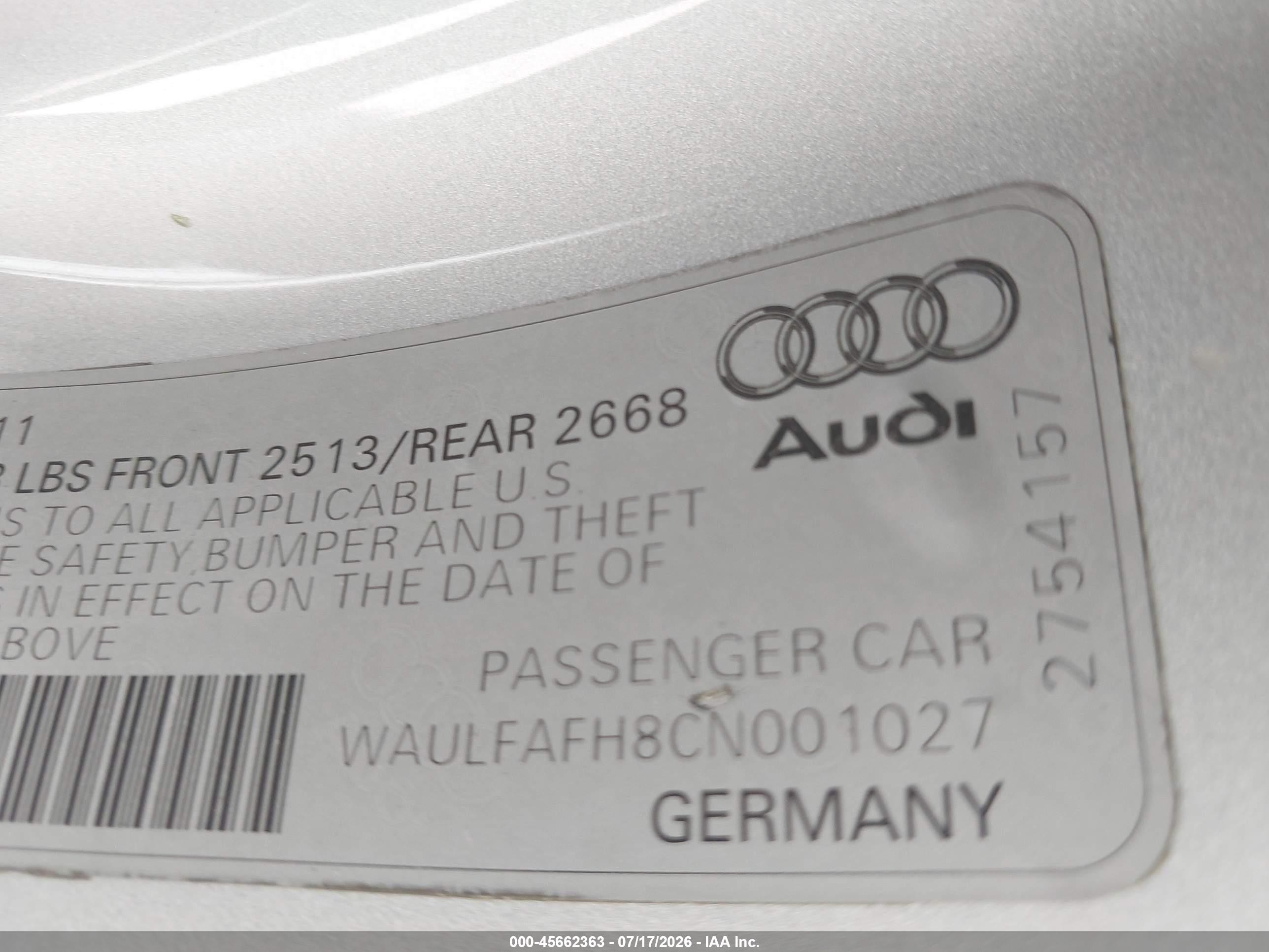 2012 Audi A5 2.0t Premium Gray vin: WAULFAFH8CN001027