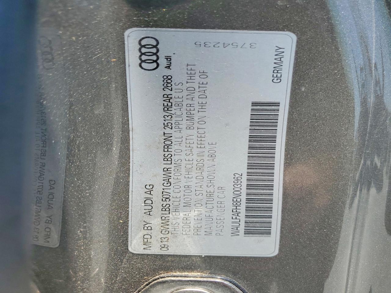 2014 Audi A5 Quattro Premium Plus Серый vin: WAULFAFH8EN003962