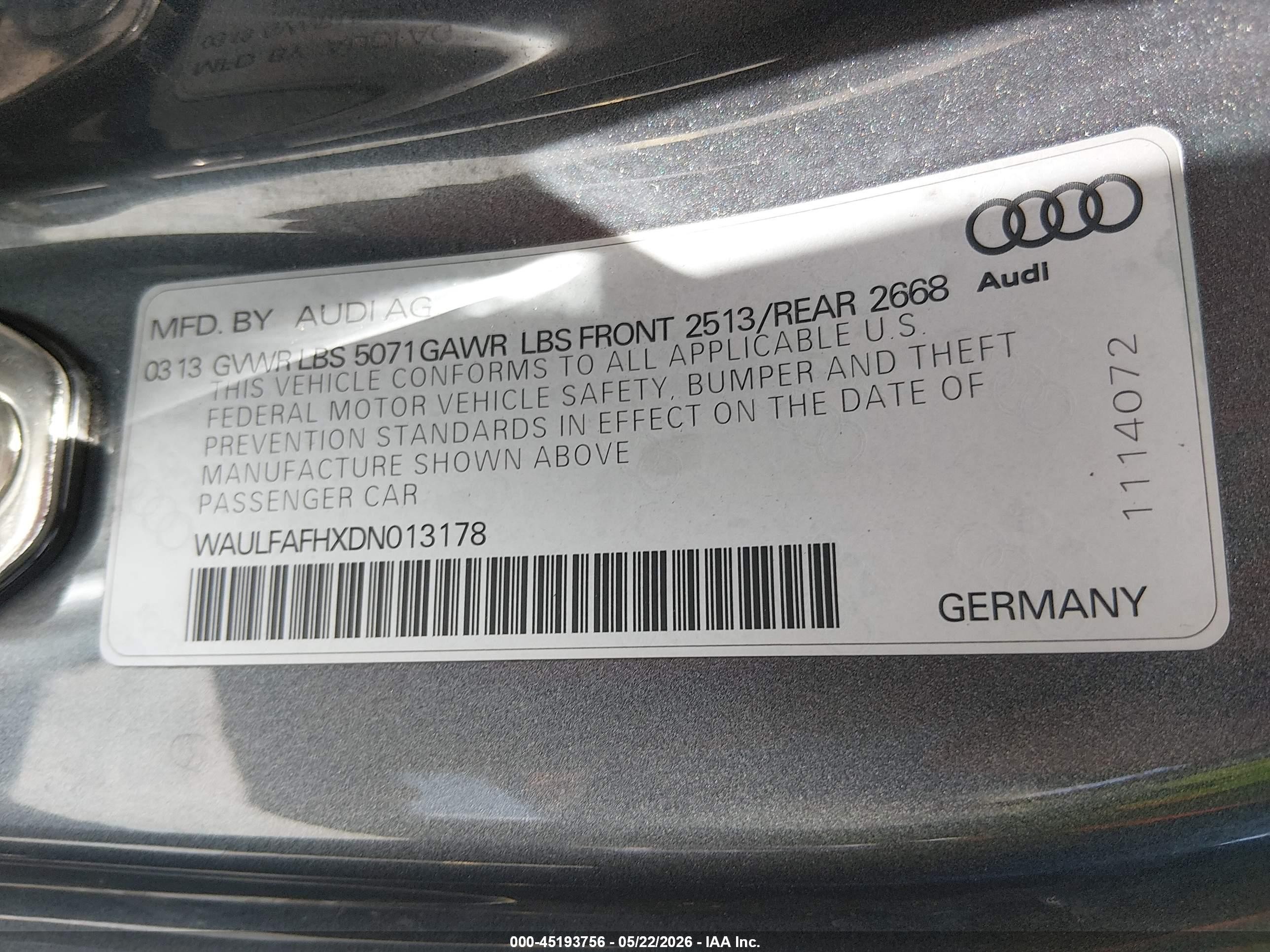 2013 Audi A5 2.0t Premium Gray vin: WAULFAFHXDN013178