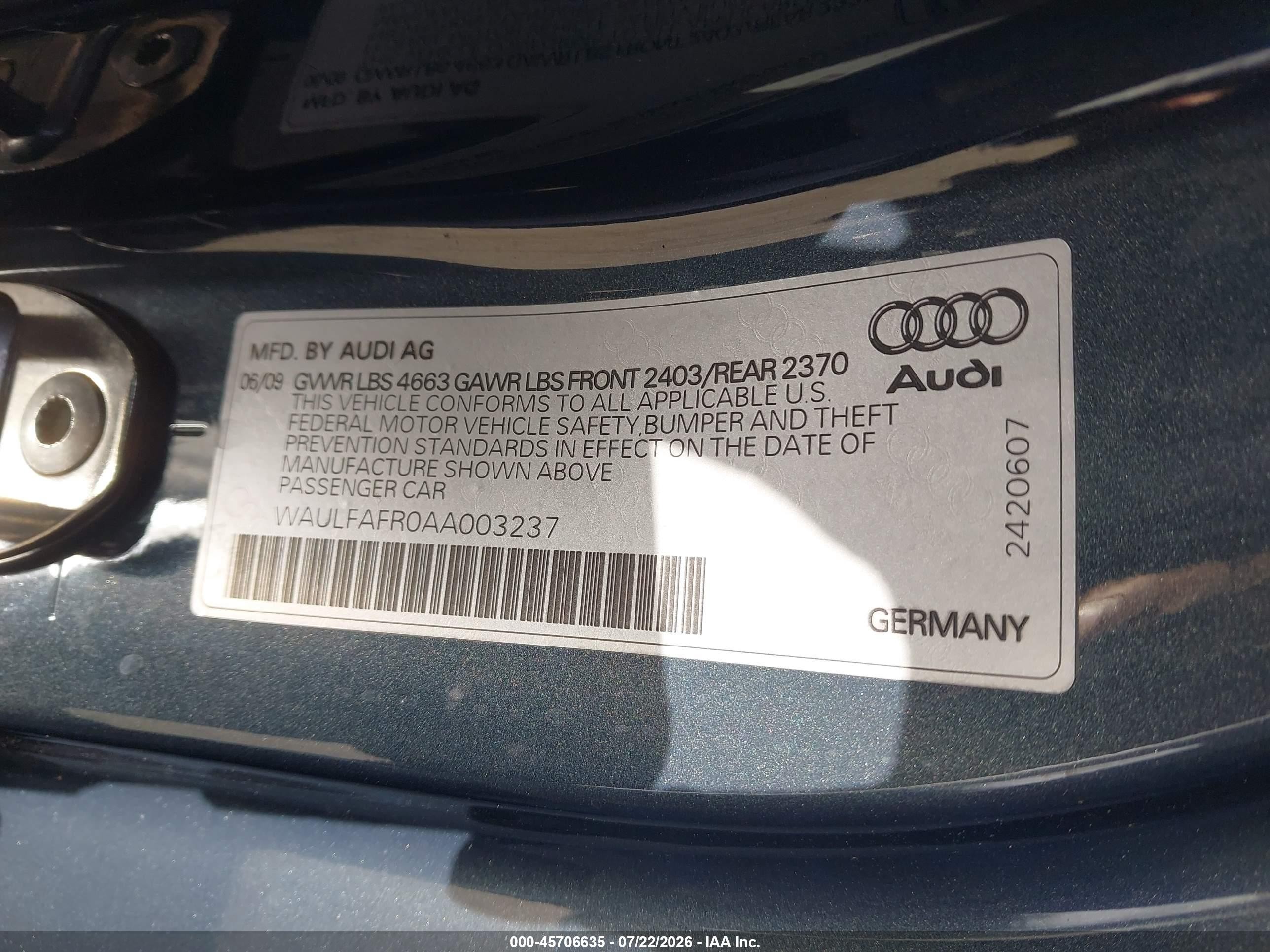 2010 Audi A5 2.0t Premium Gray vin: WAULFAFR0AA003237