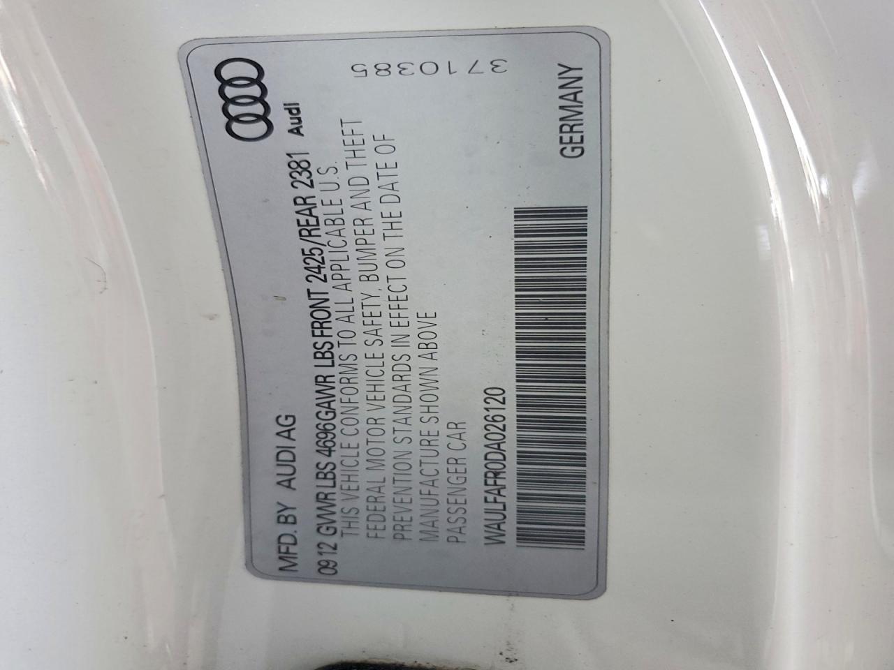 2013 Audi A5 Premium Plus White vin: WAULFAFR0DA026120