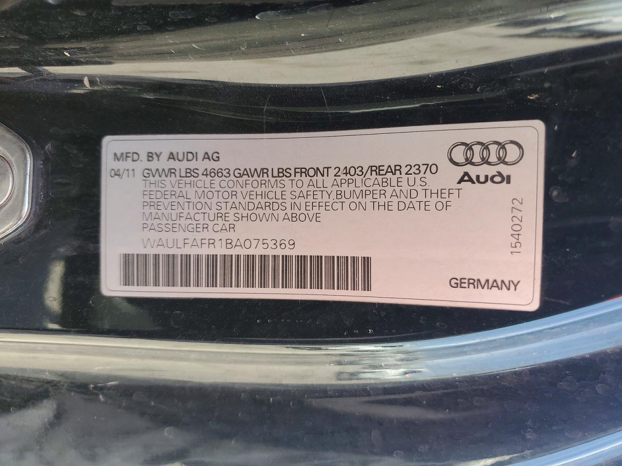 2011 Audi A5 Premium Plus Black vin: WAULFAFR1BA075369