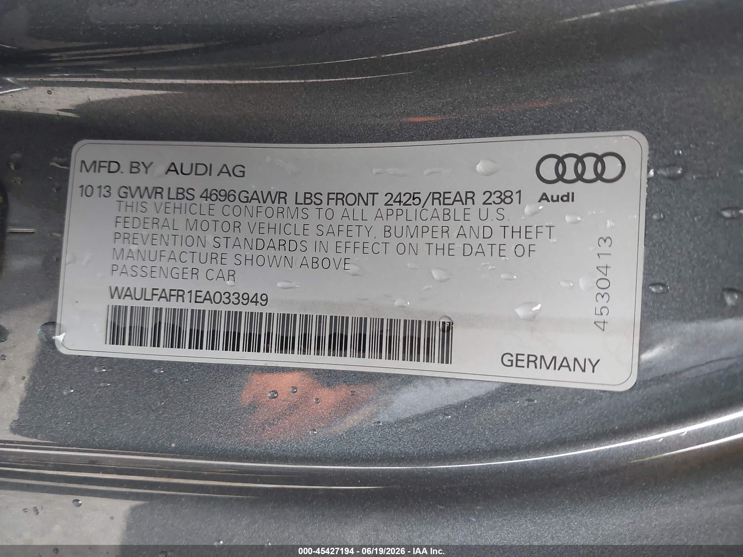 2014 Audi A5 2.0t Premium Gray vin: WAULFAFR1EA033949