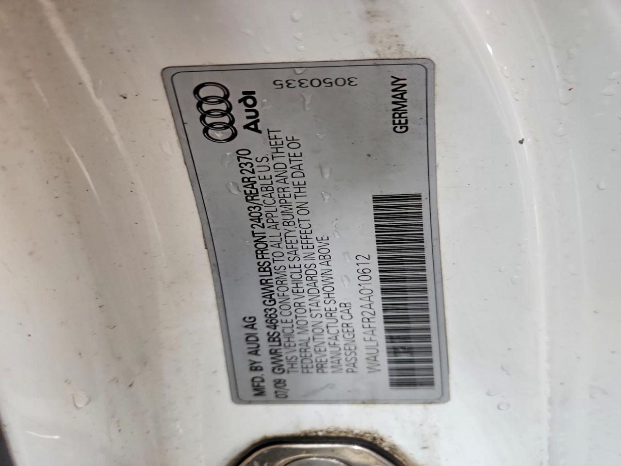 2010 Audi A5 Premium Plus White vin: WAULFAFR2AA010612