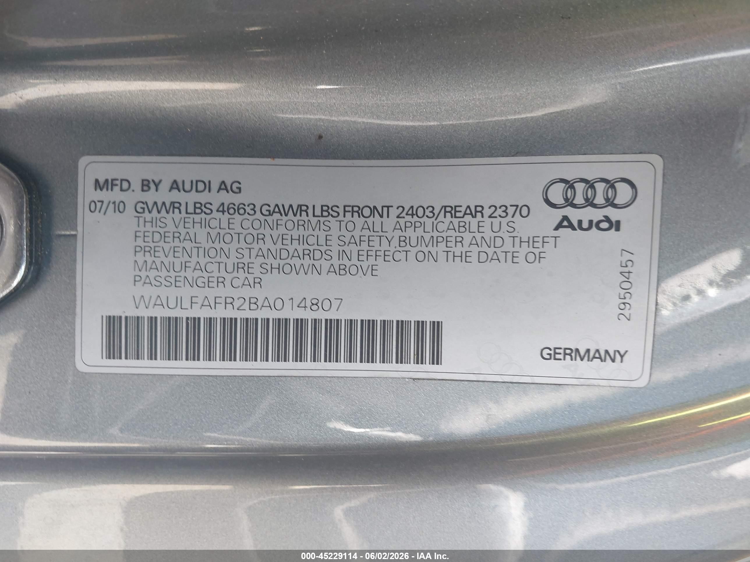 2011 Audi A5 2.0t Premium Silver vin: WAULFAFR2BA014807