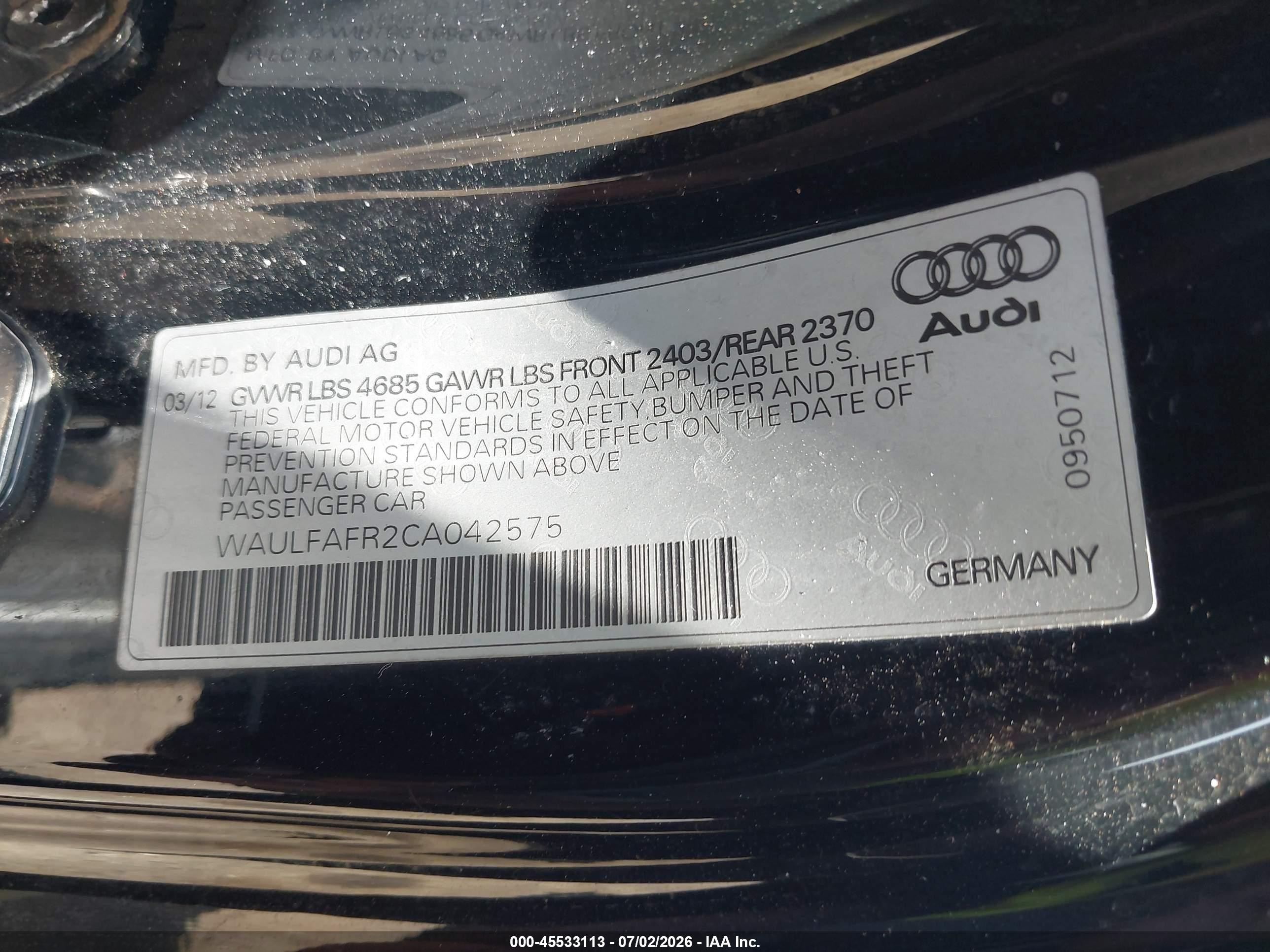 2012 Audi A5 2.0t Premium Plus Black vin: WAULFAFR2CA042575