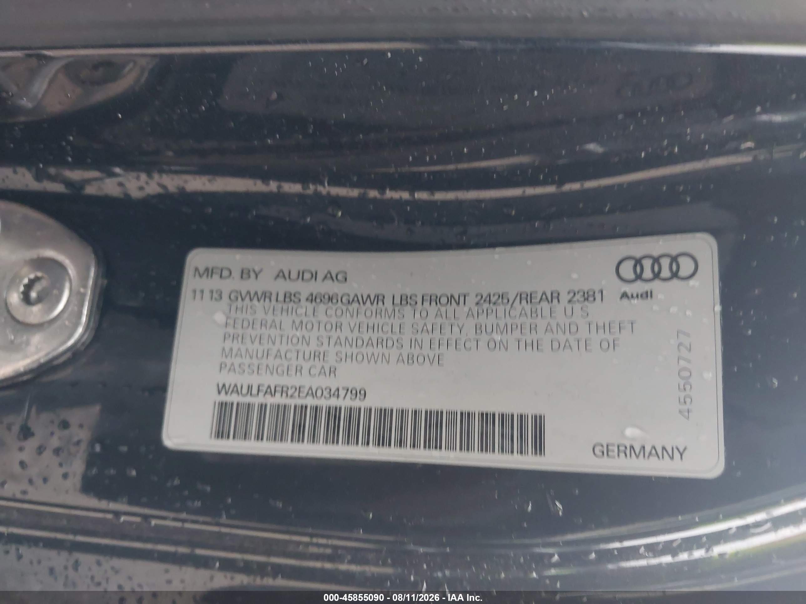 2014 Audi A5 2.0t Premium Black vin: WAULFAFR2EA034799