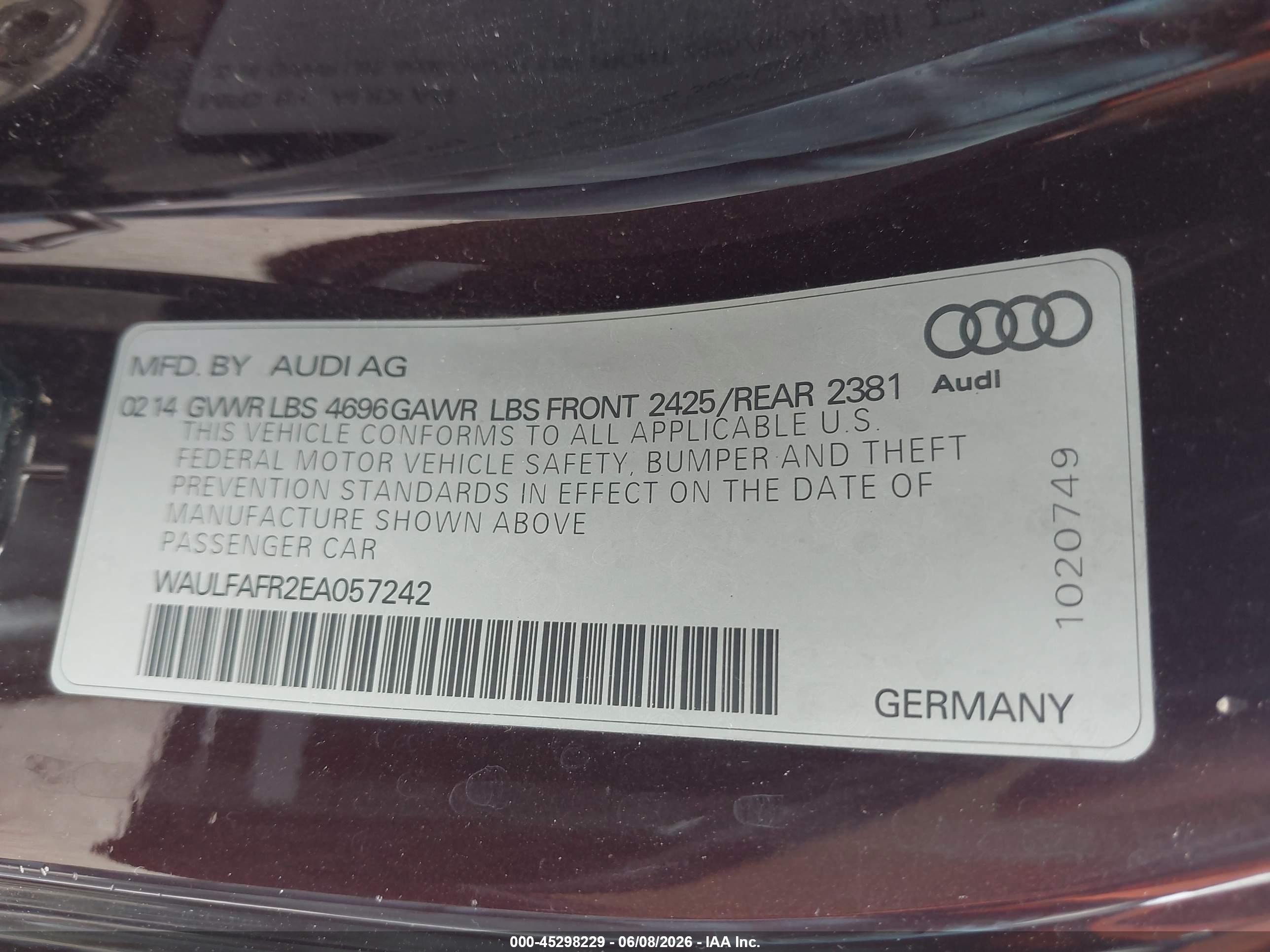 2014 Audi A5 2.0t Premium Purple vin: WAULFAFR2EA057242