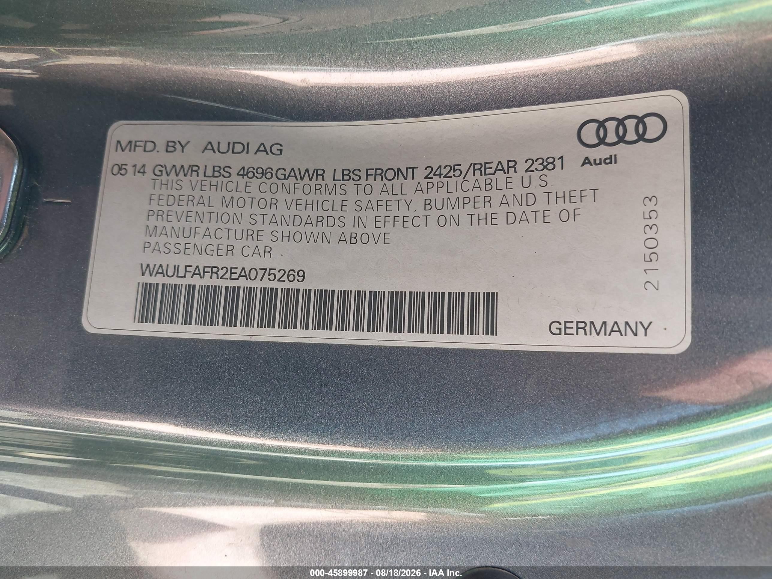 2014 Audi A5 2.0t Premium Gray vin: WAULFAFR2EA075269