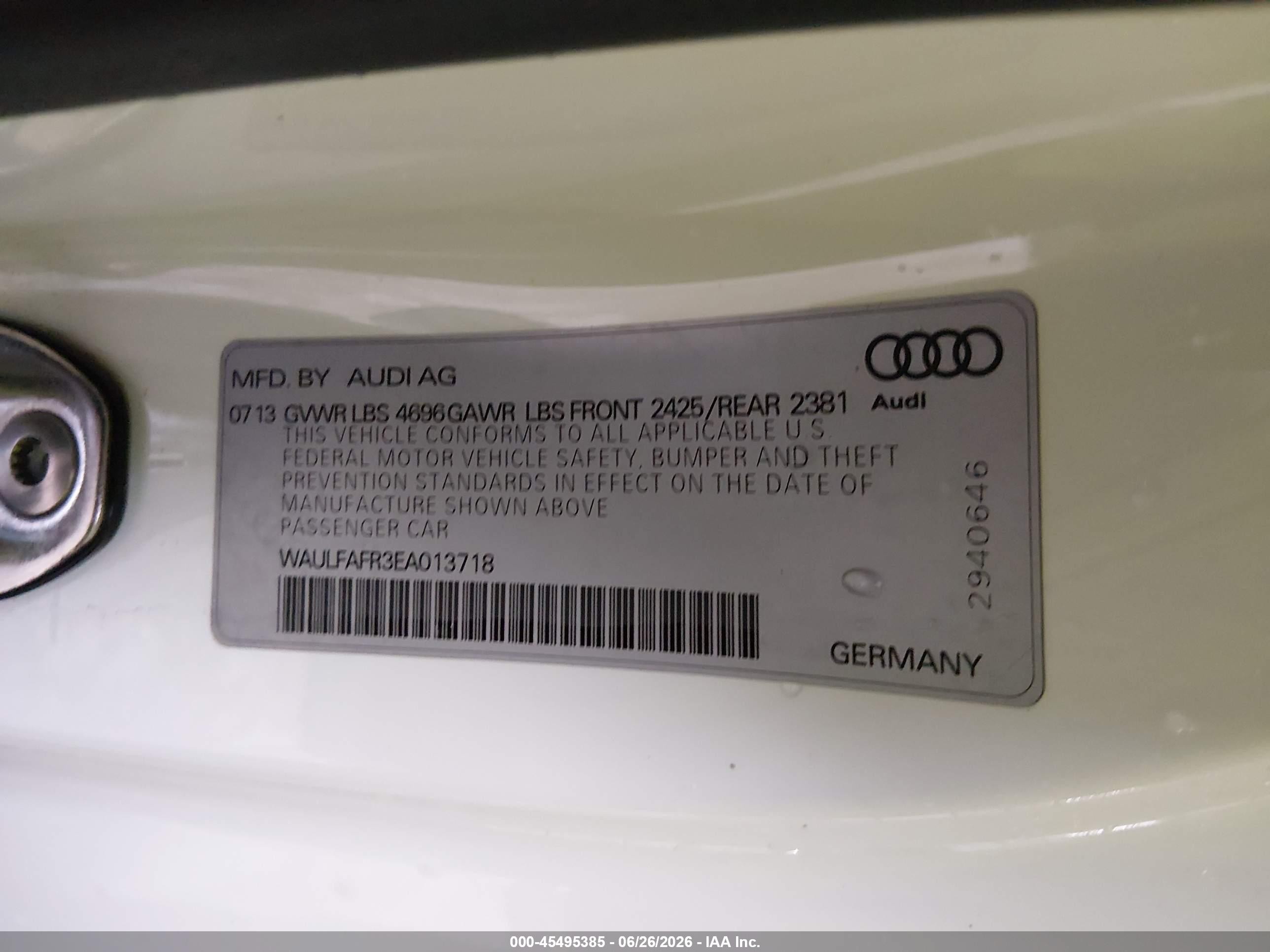 2014 Audi A5 2.0t Premium White vin: WAULFAFR3EA013718