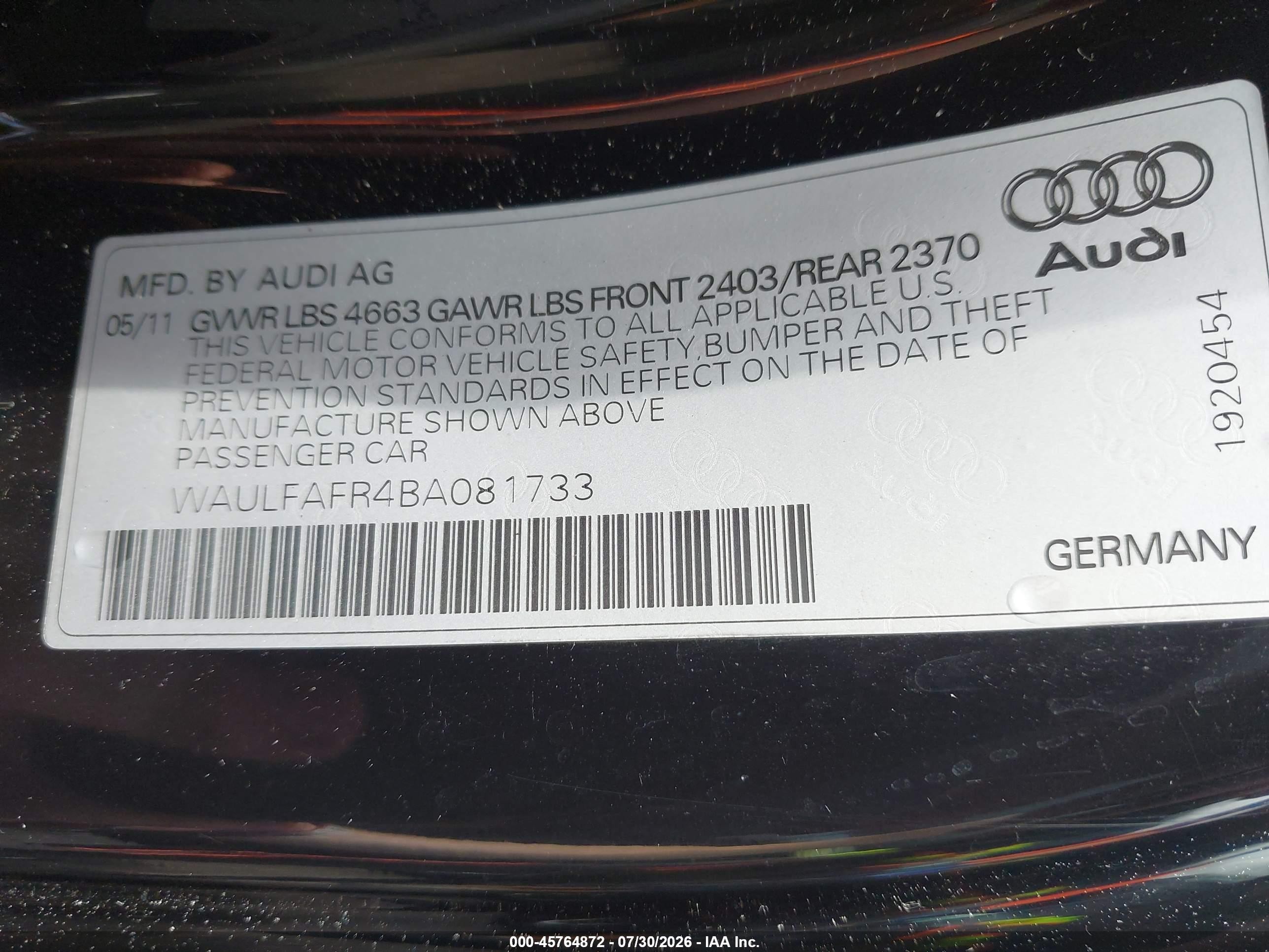 2011 Audi A5 2.0t Premium Черный vin: WAULFAFR4BA081733