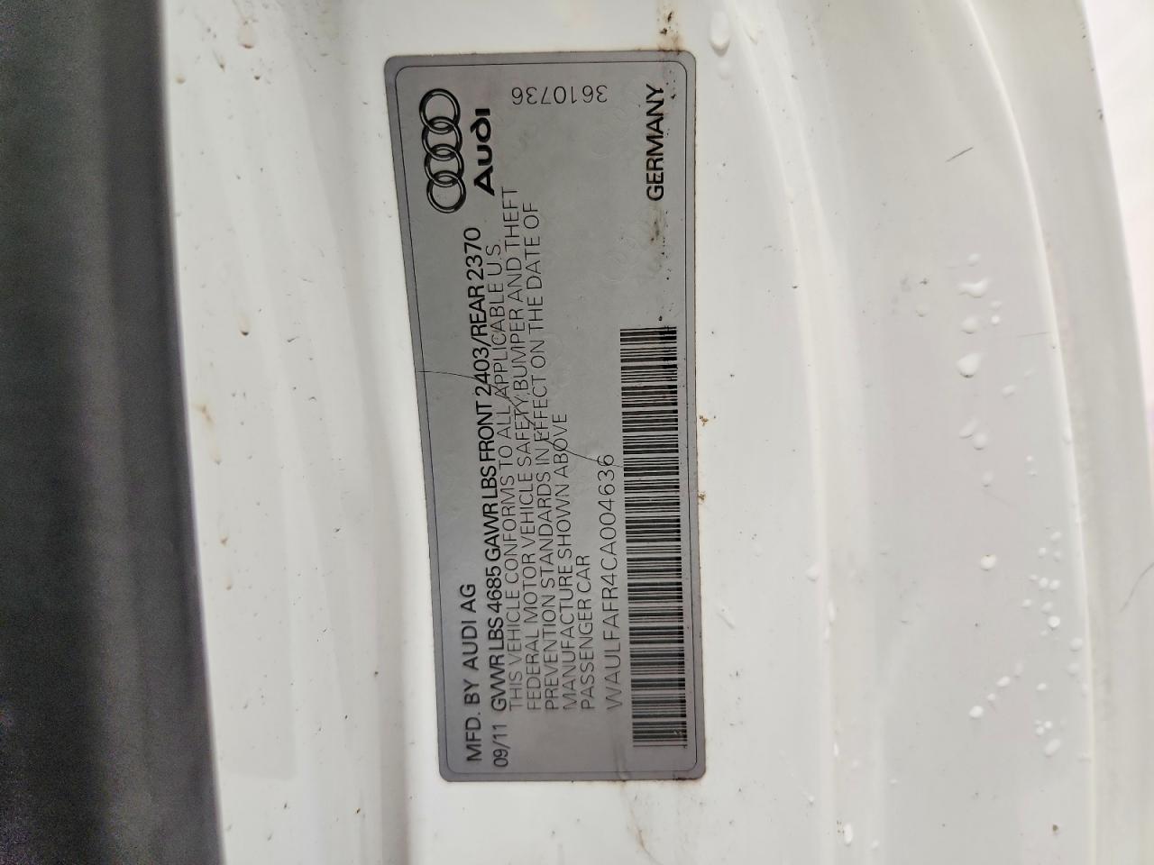 2012 Audi A5 Premium Plus White vin: WAULFAFR4CA004636