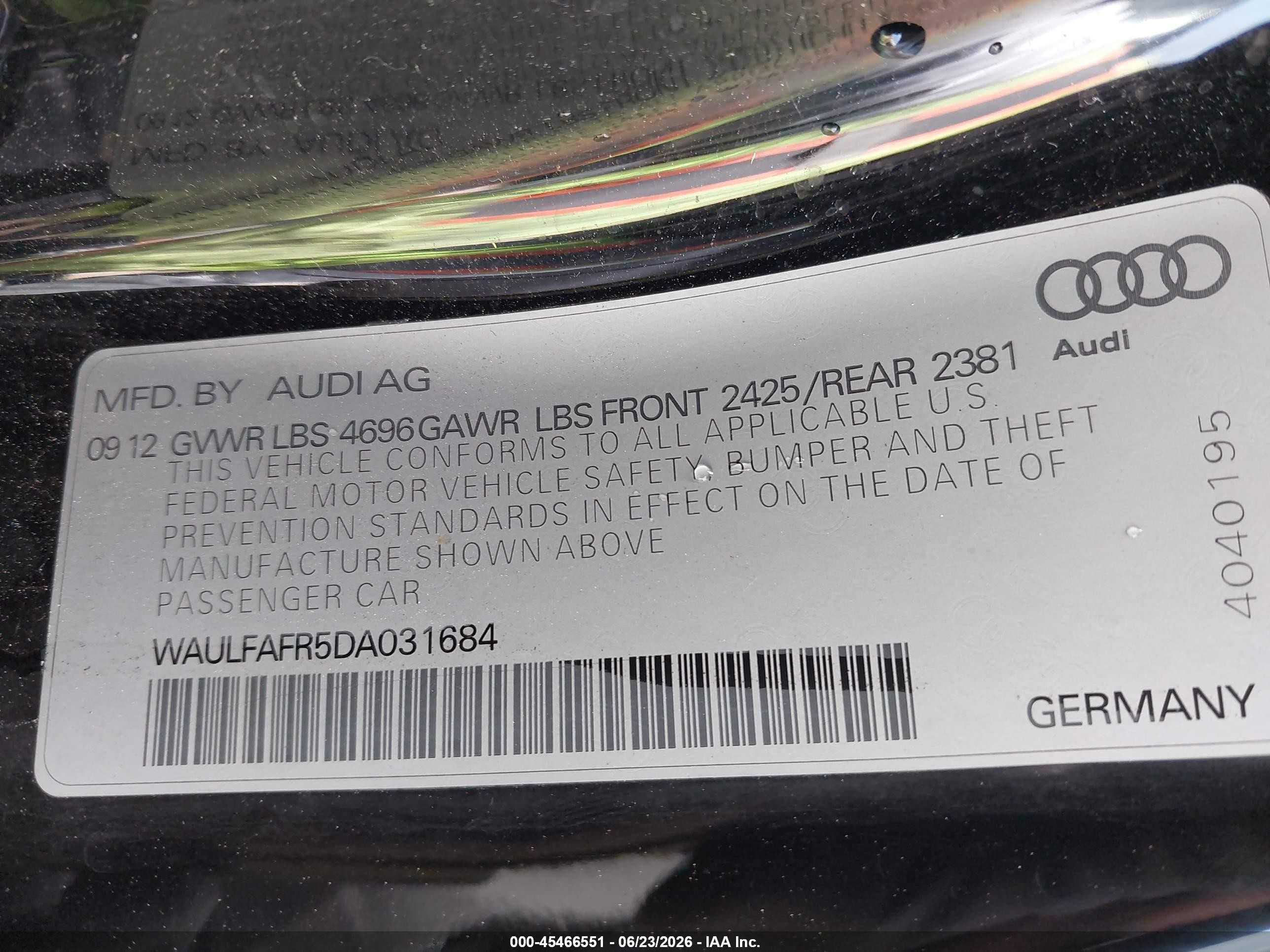 2013 Audi A5 2.0t Premium Black vin: WAULFAFR5DA031684